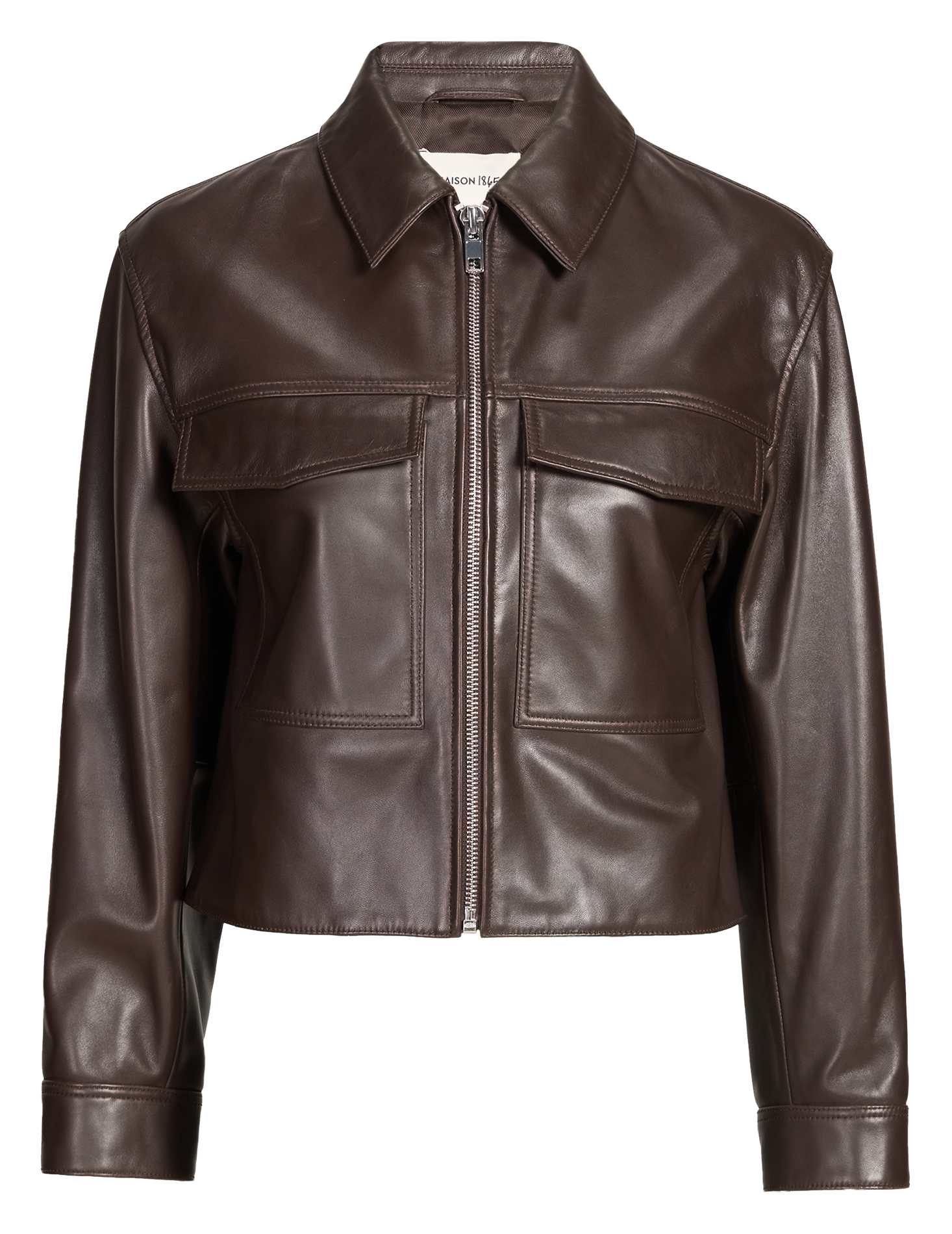 Short straight leather jacket SAISON 1865 Brown