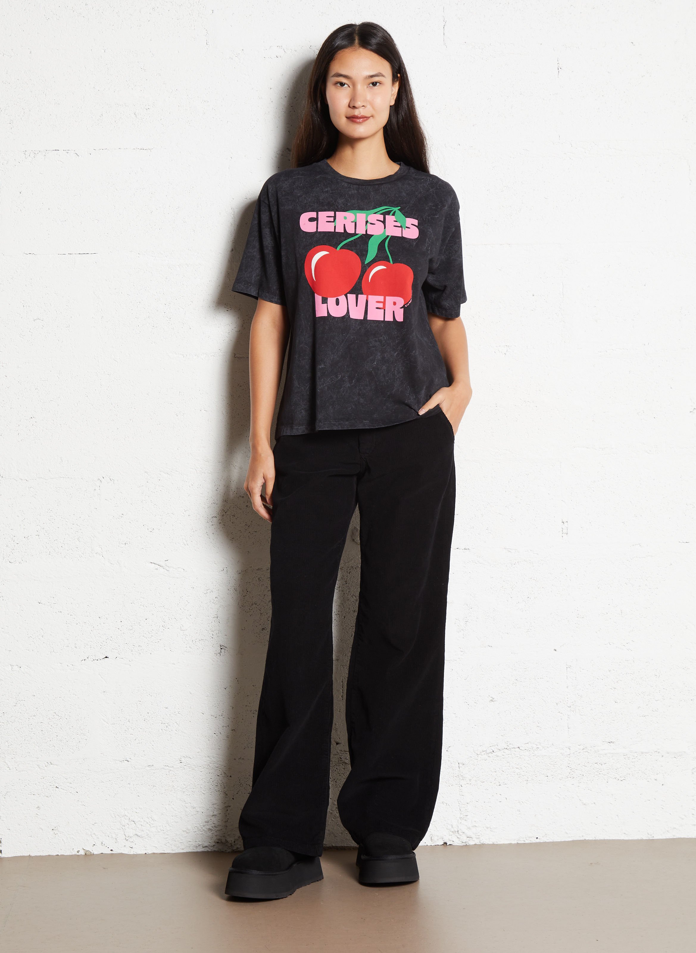 Pantalon large en velours côtelé LE TEMPS DES CERISES Noir