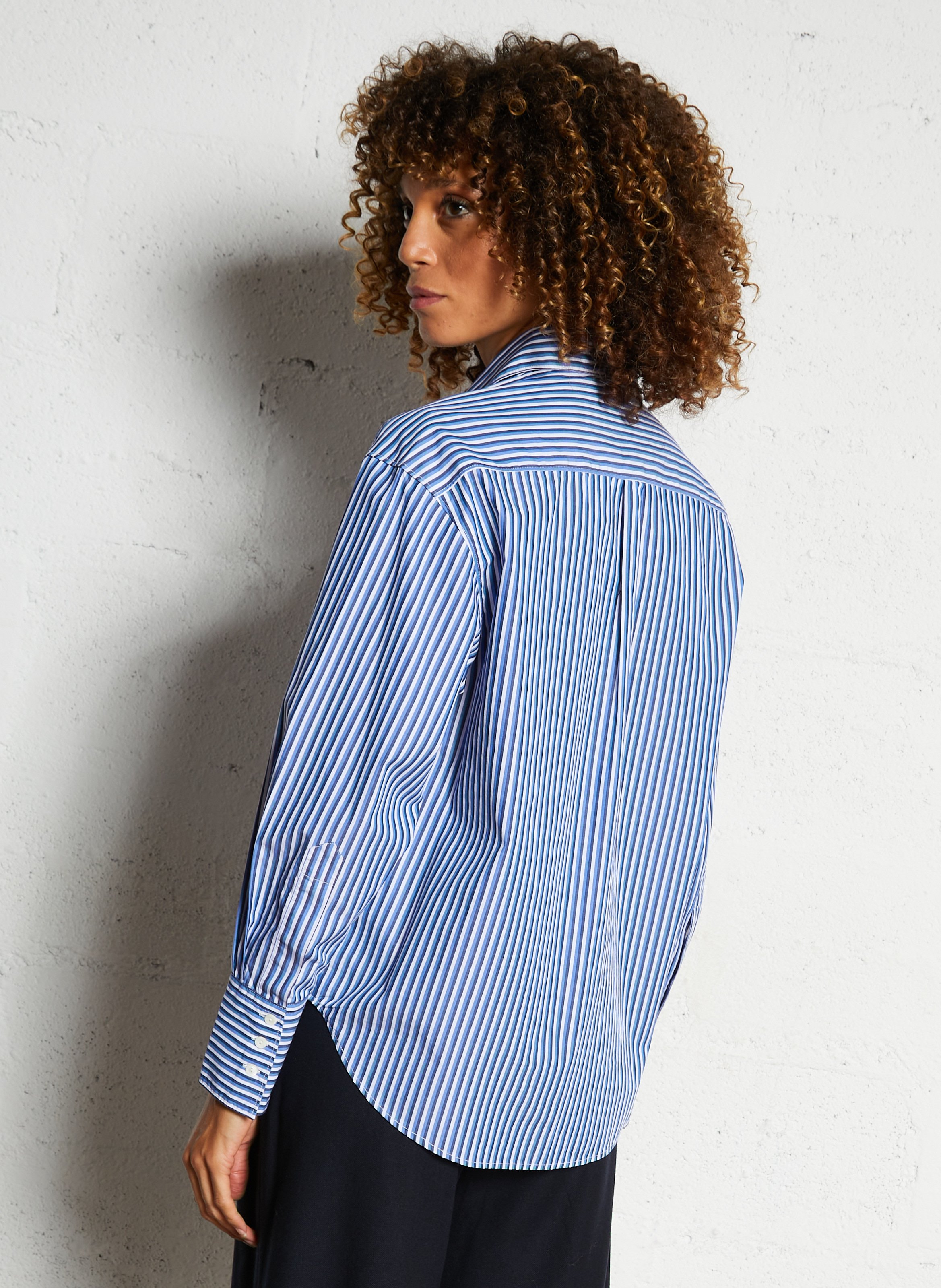 Chemise ample col classique rayée en coton DIEGA Blanc