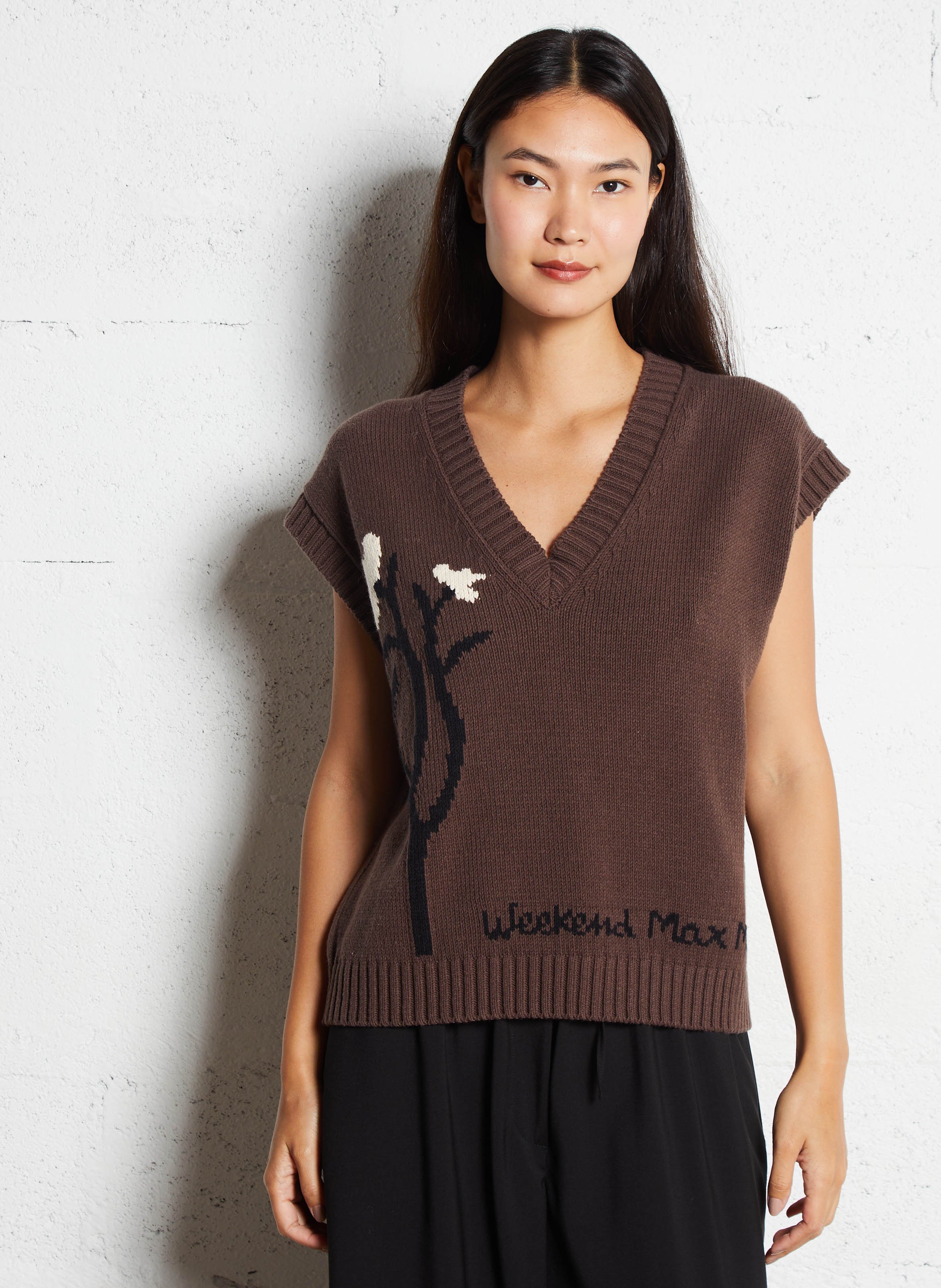 Sleeveless oversized V-neck sweater MAX MARA WEEK END Brown