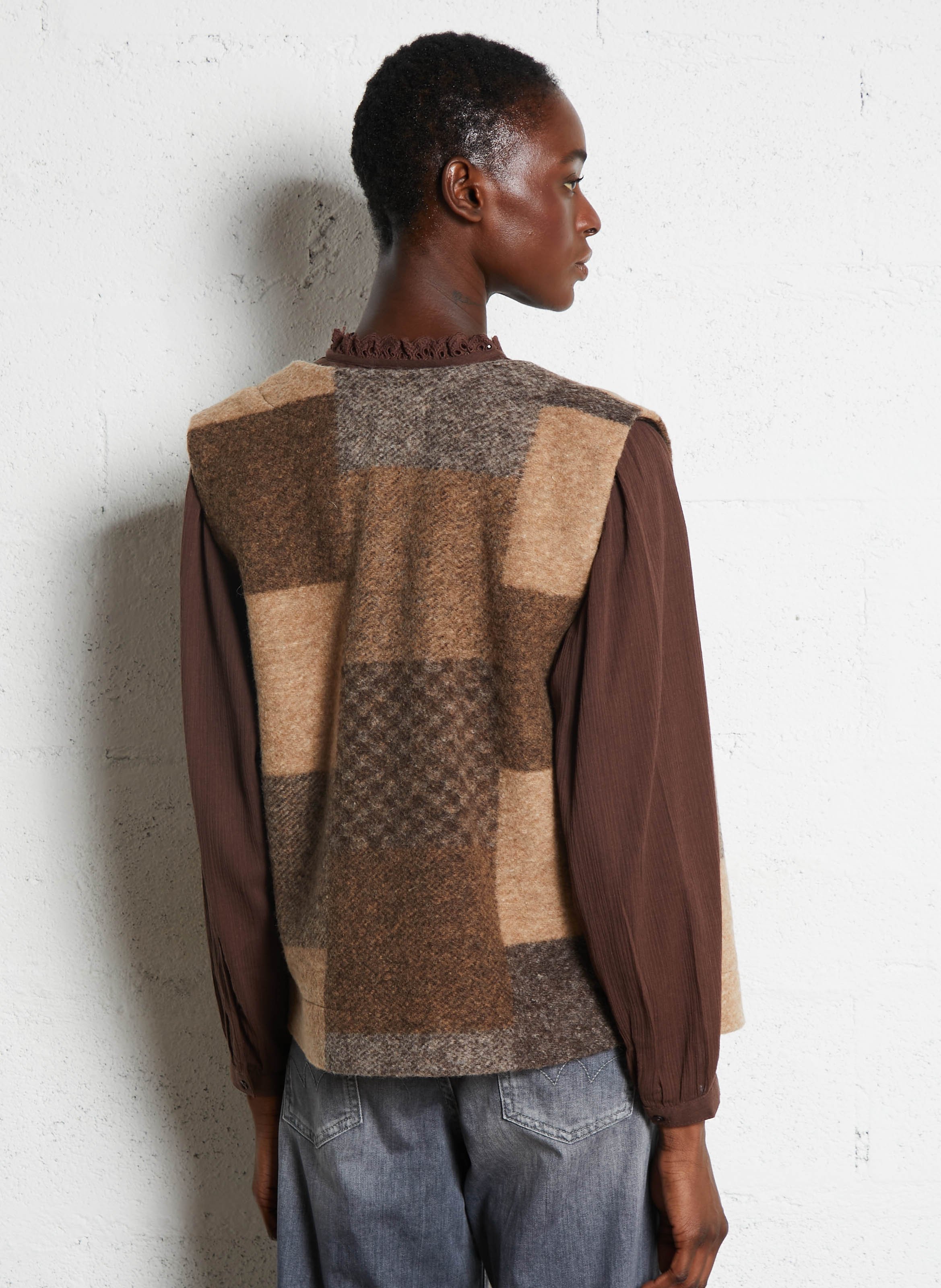 Veste droite sans manches en laine mélangée SUD EXPRESS Beige