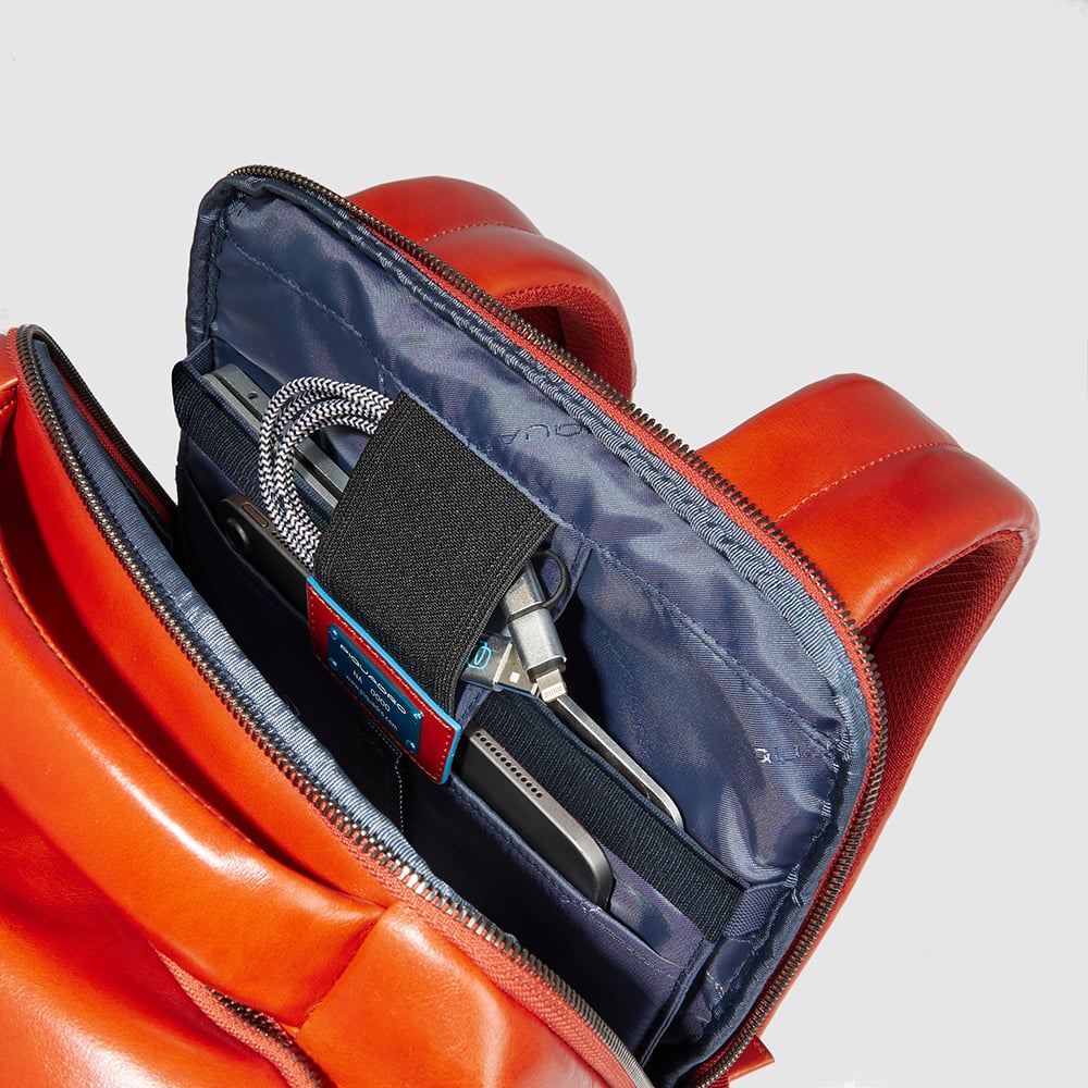 Backpack for laptop and ipad® with shockproof protection and RFID protection, anti-theft cable PIQUADRO Blue