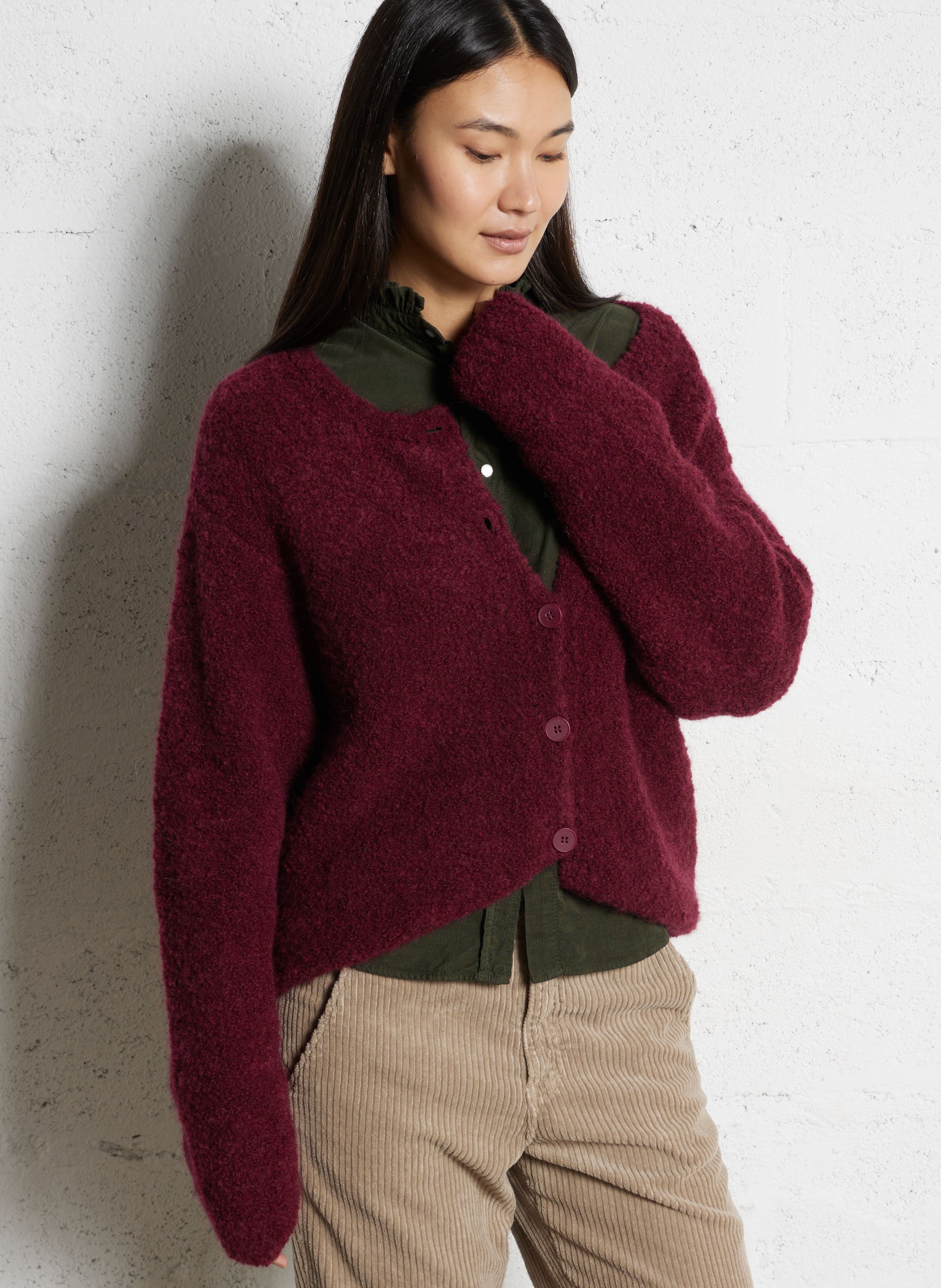 Blouse van katoenen corduroy met Victoriaanse kraag ACQUAVERDE Groen