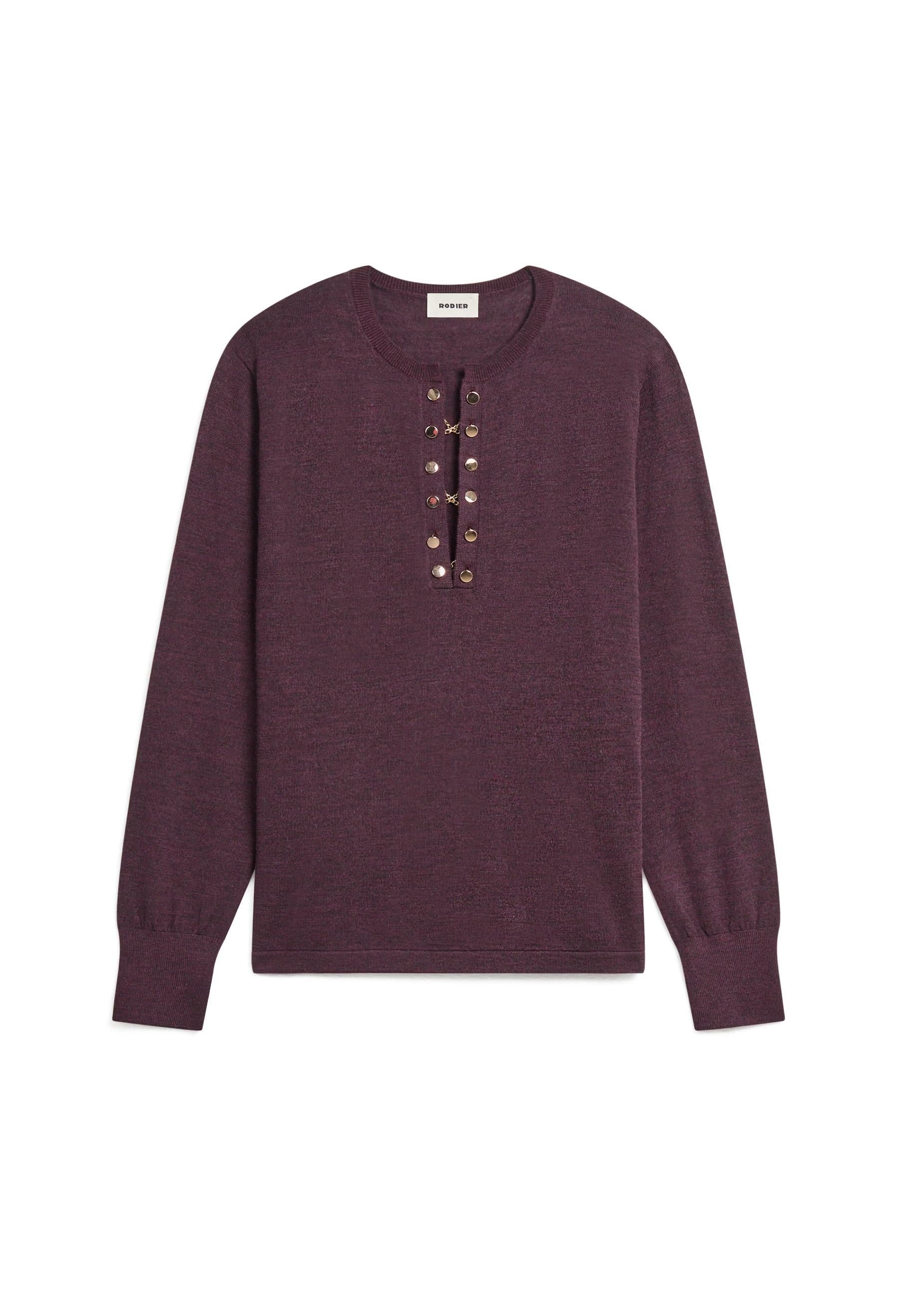 Grandad-collar merino wool sweater RODIER Brown