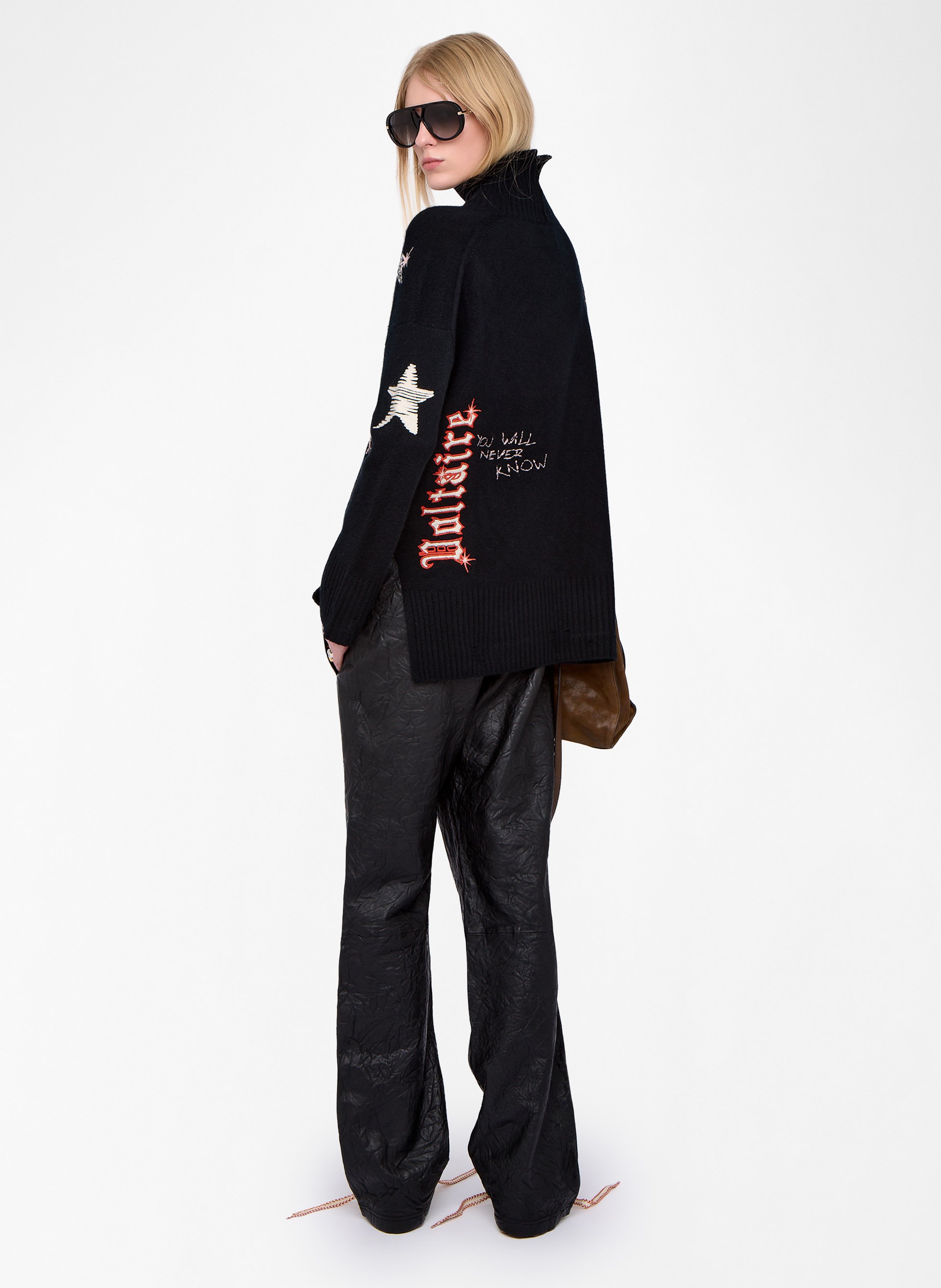 Rechte trui van kasjmier met opstaande kraag ZADIG&VOLTAIRE Zwart