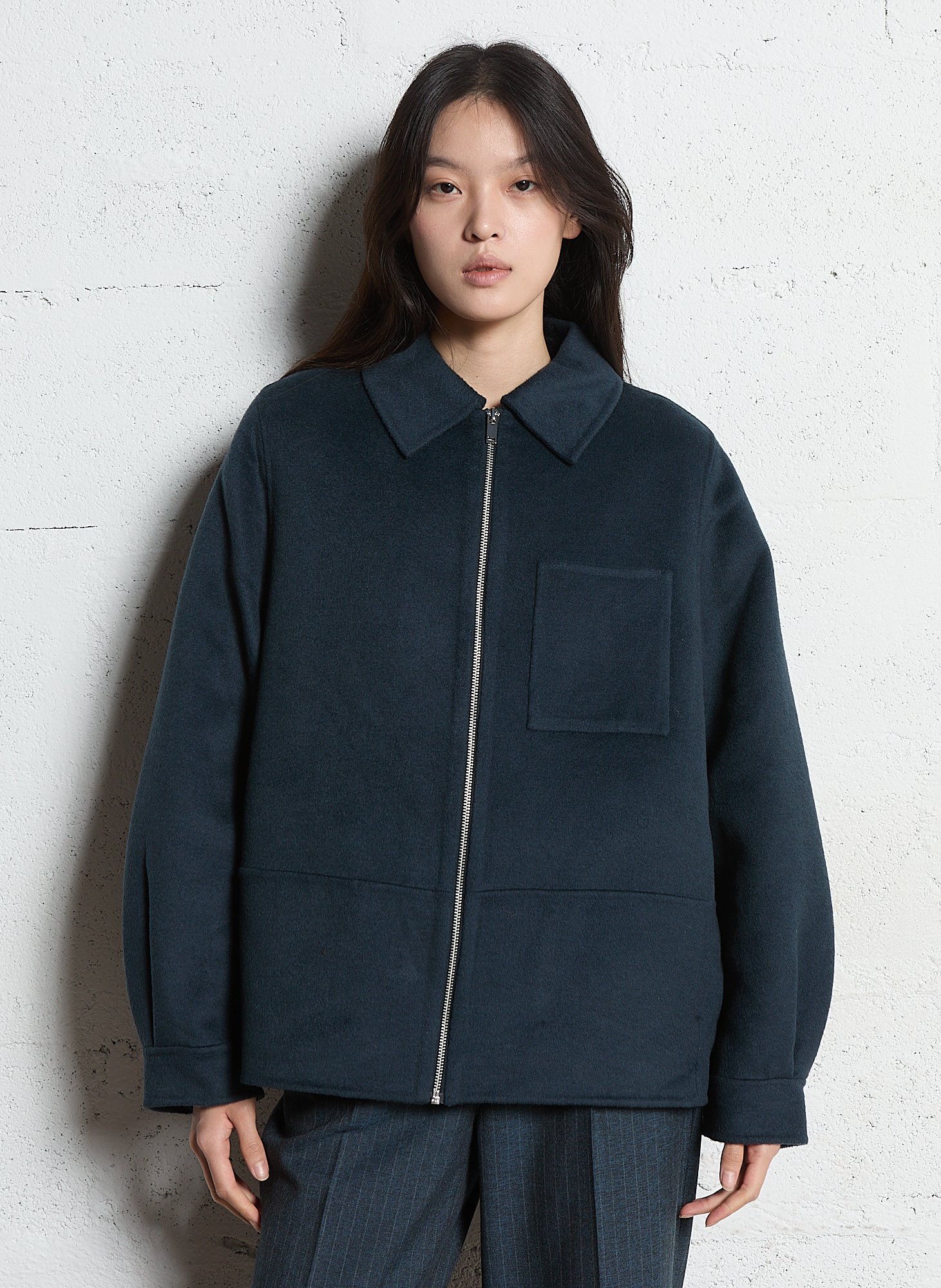 Solid color mixed wool zip-up jacket MAISON 123 Grey