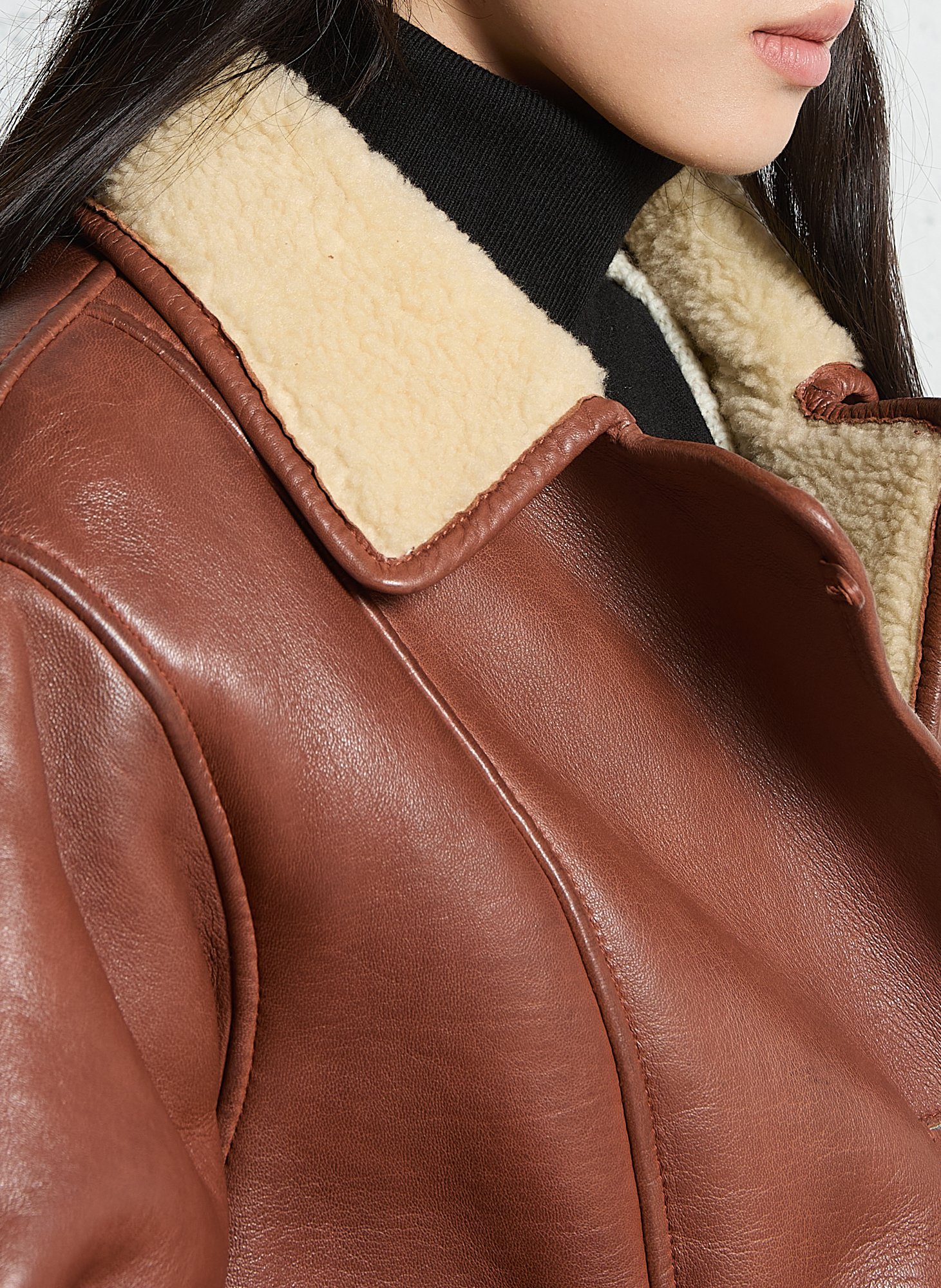 Straight leather jacket with sherpa collar MAISON 123 Beige