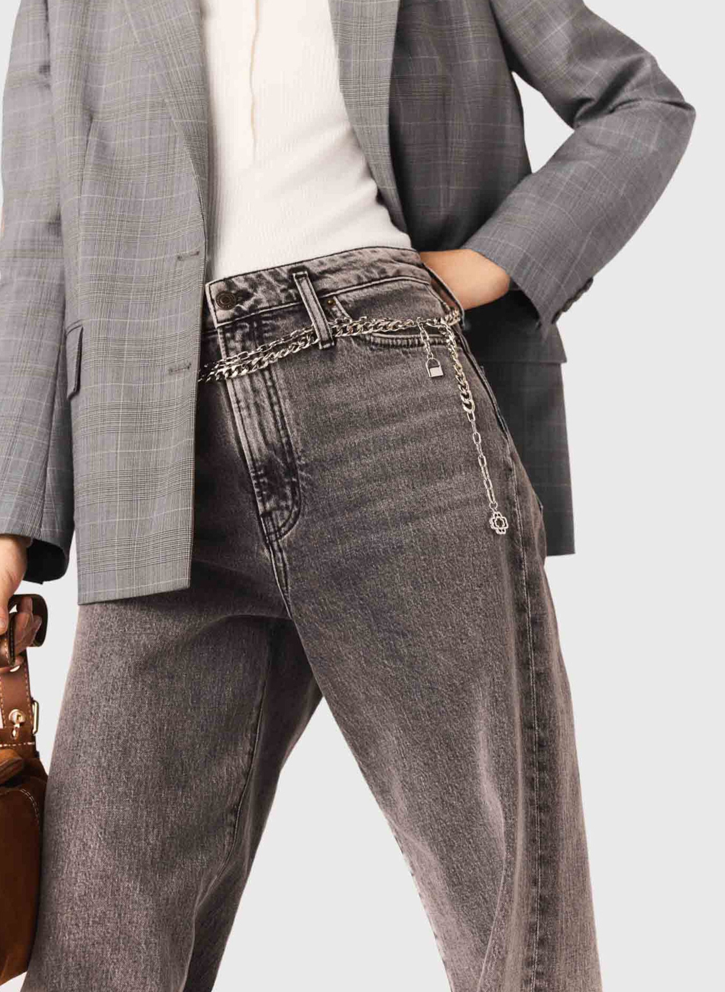 Rechte jeans met verwassen look - katoenblend MAJE Grijs