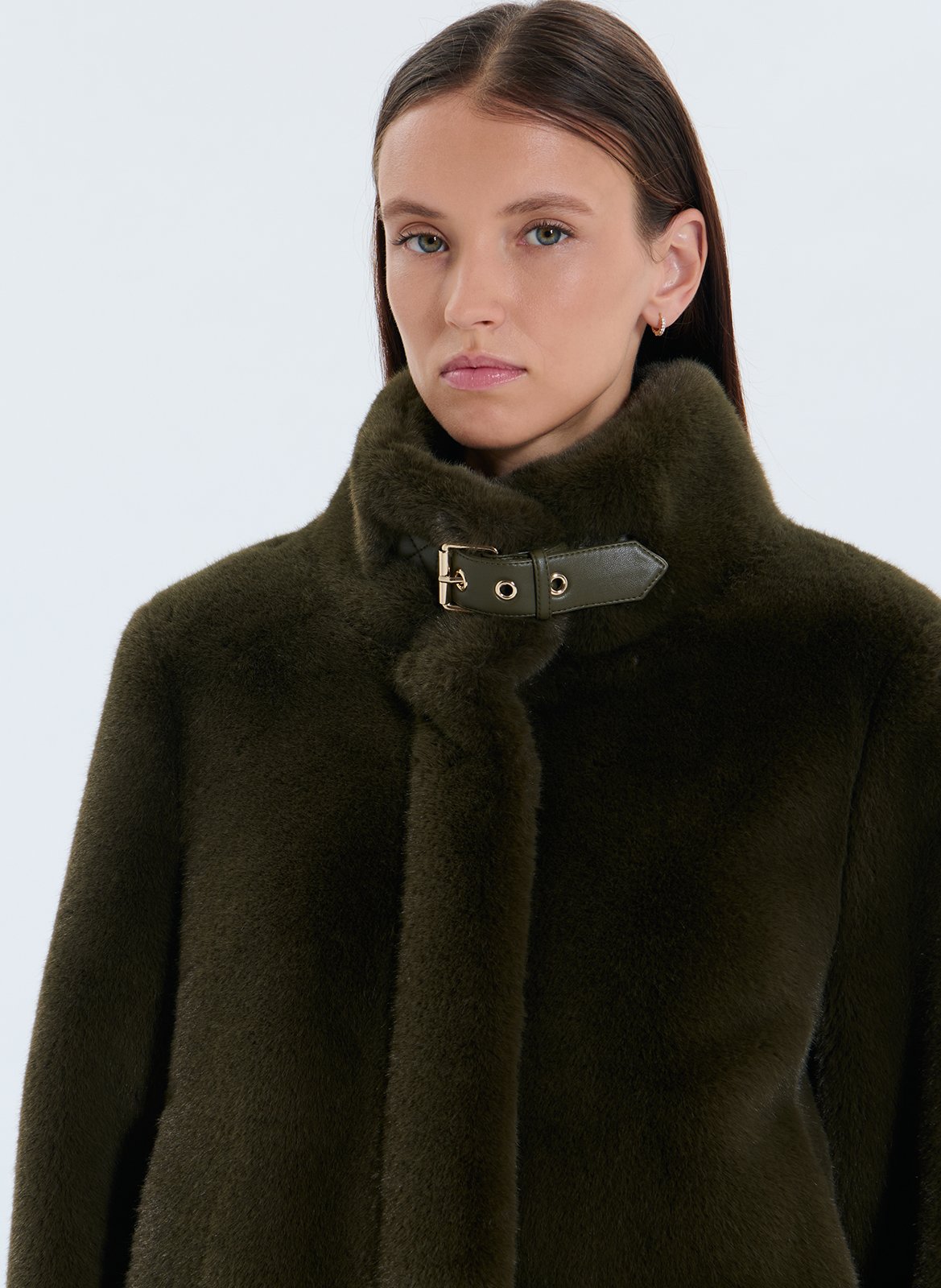 High-neck faux fur jacket ZAPA Khaki