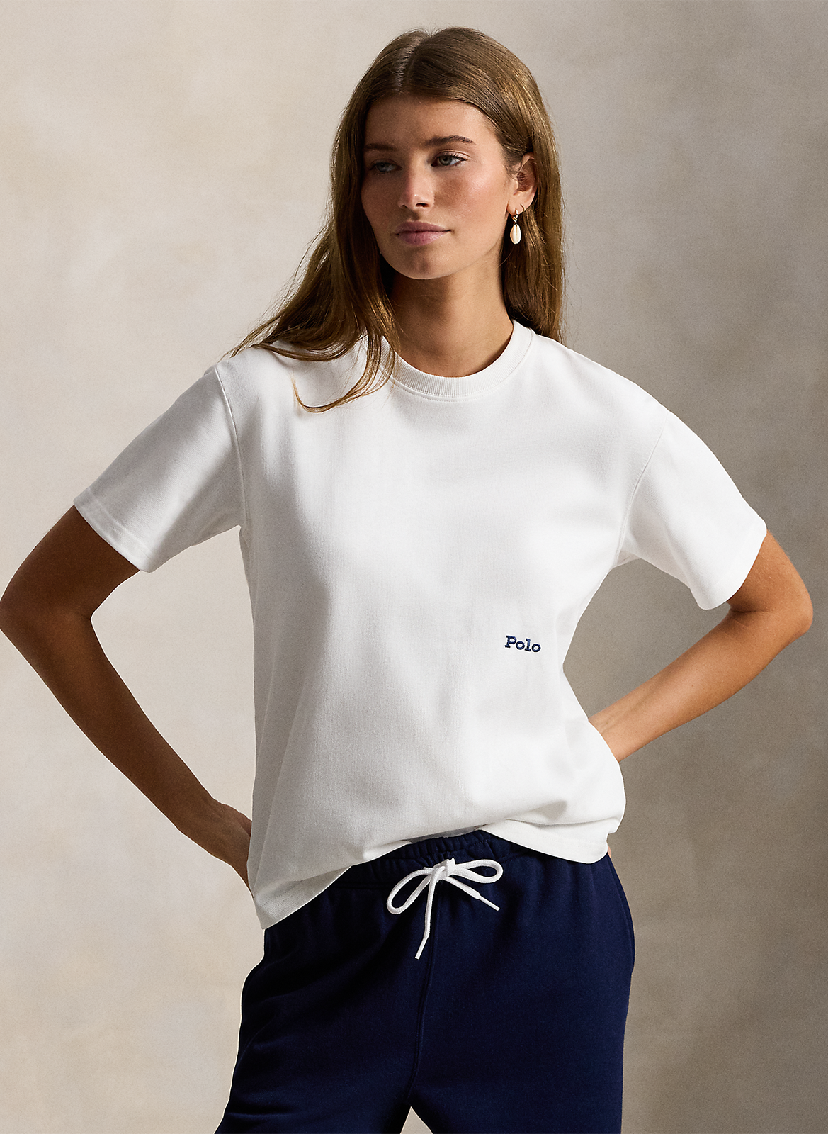 Straight round-neck cotton T-shirt with screen print POLO RALPH LAUREN White