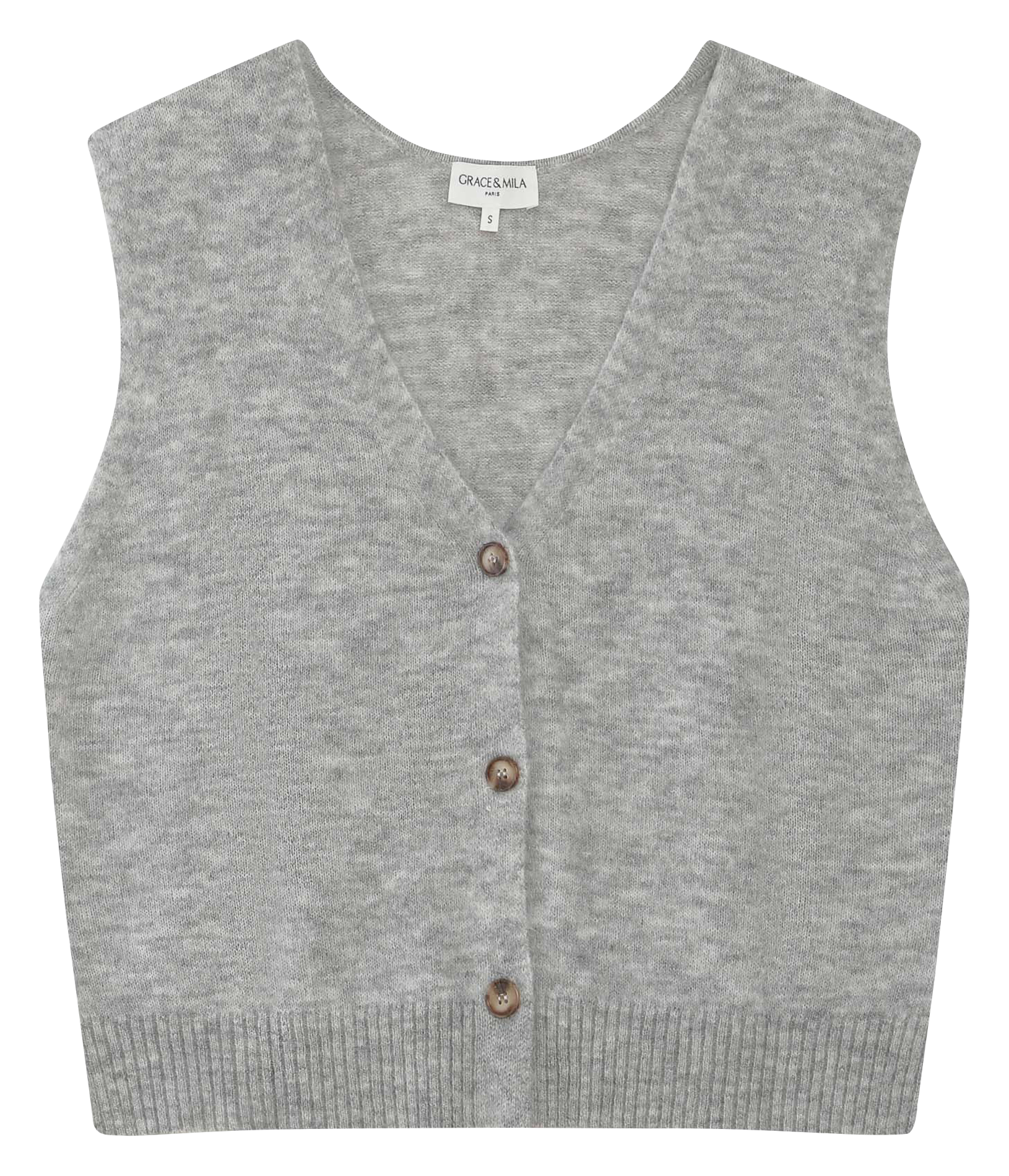 Cardigan col V sans manches uni GRACE ET MILA Argent