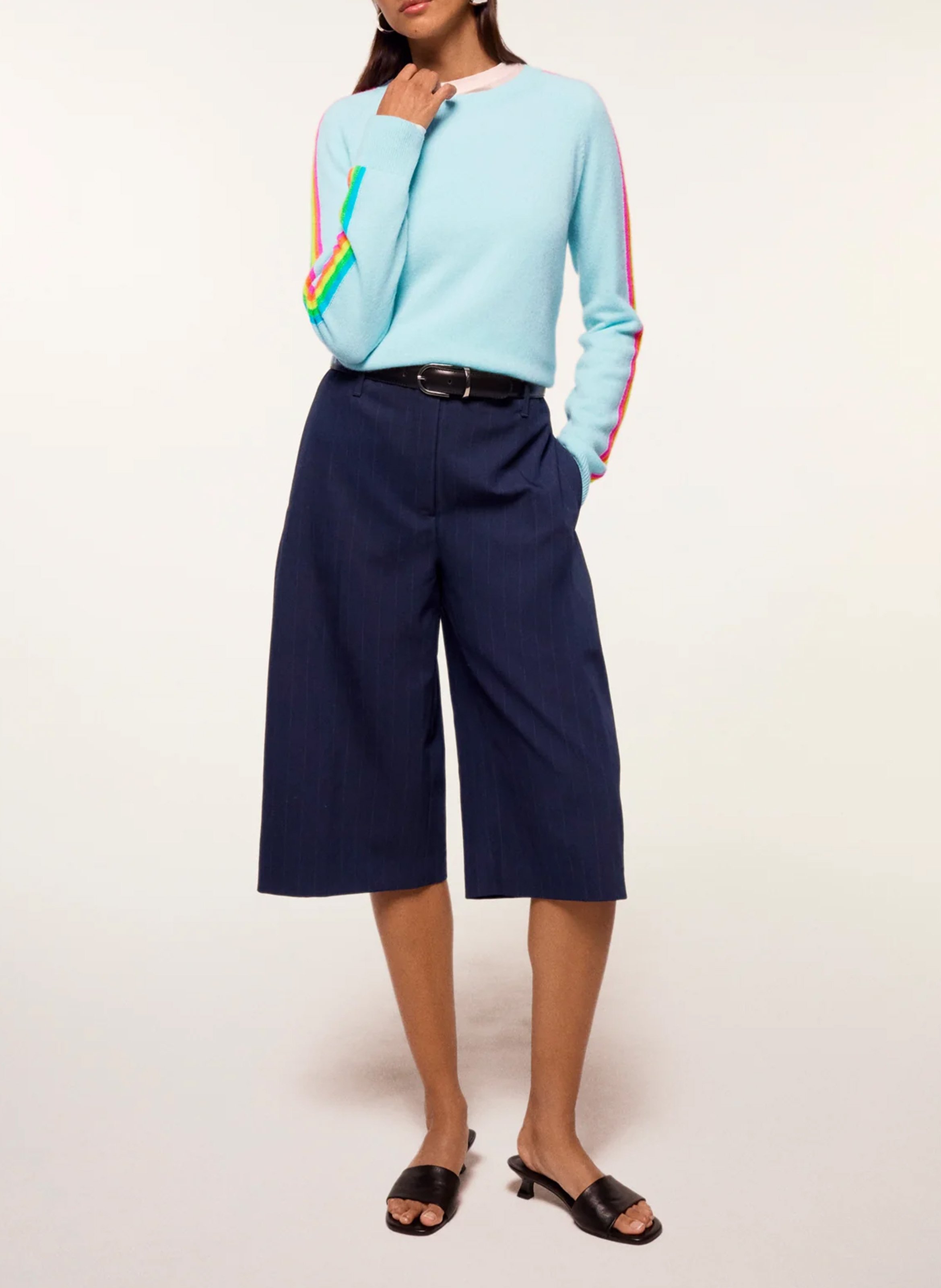 Pull court à manches imprimées en cachemire FROM FUTURE Bleu