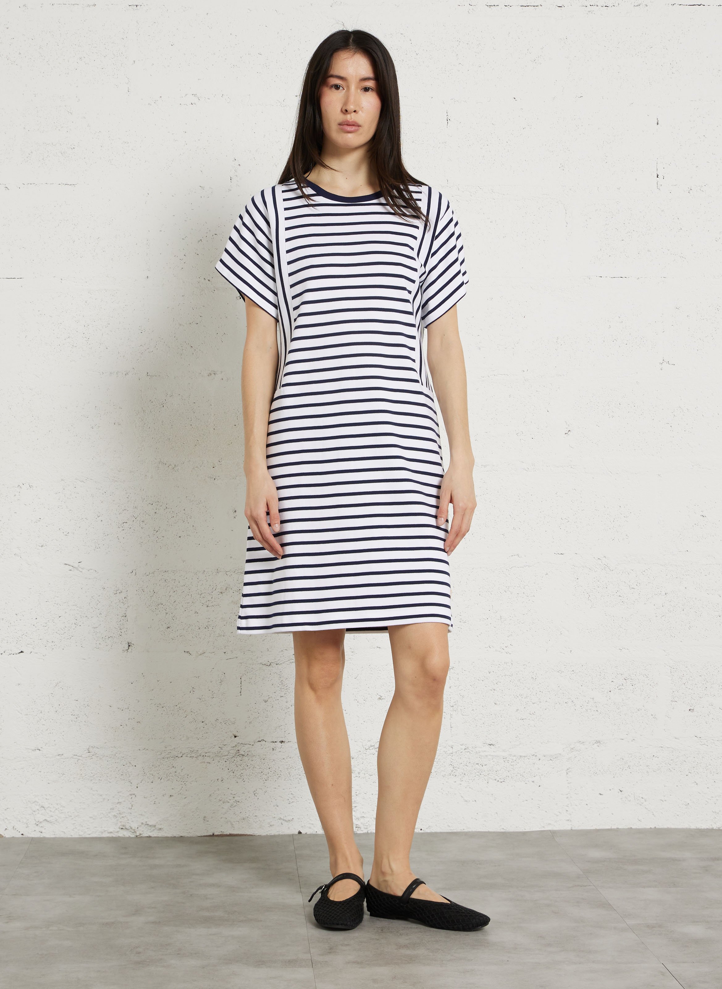 Robe courte col rond en coton rayé ARMOR LUX Blanc