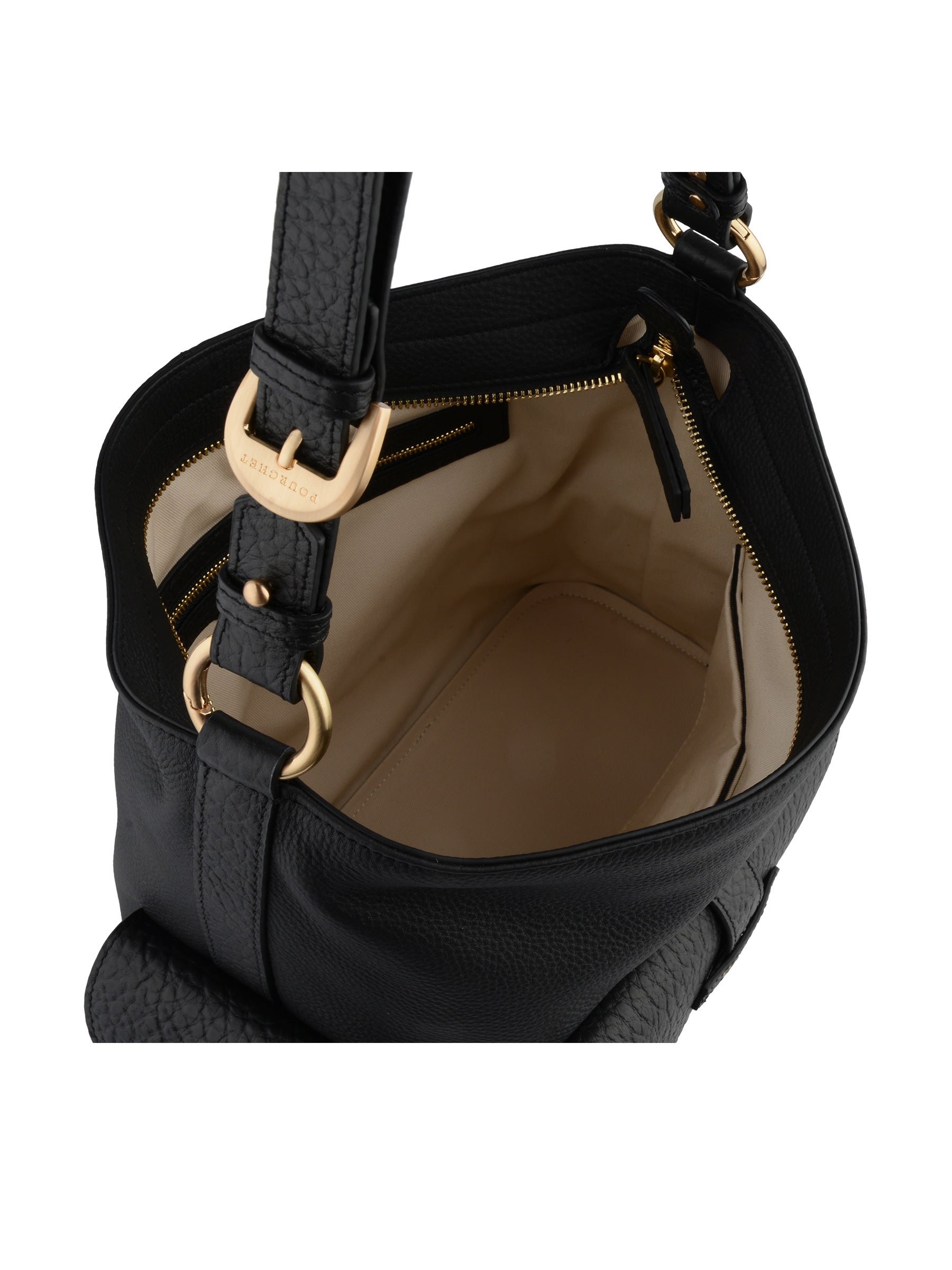 Calfskin leather shoulder bag POURCHET Black