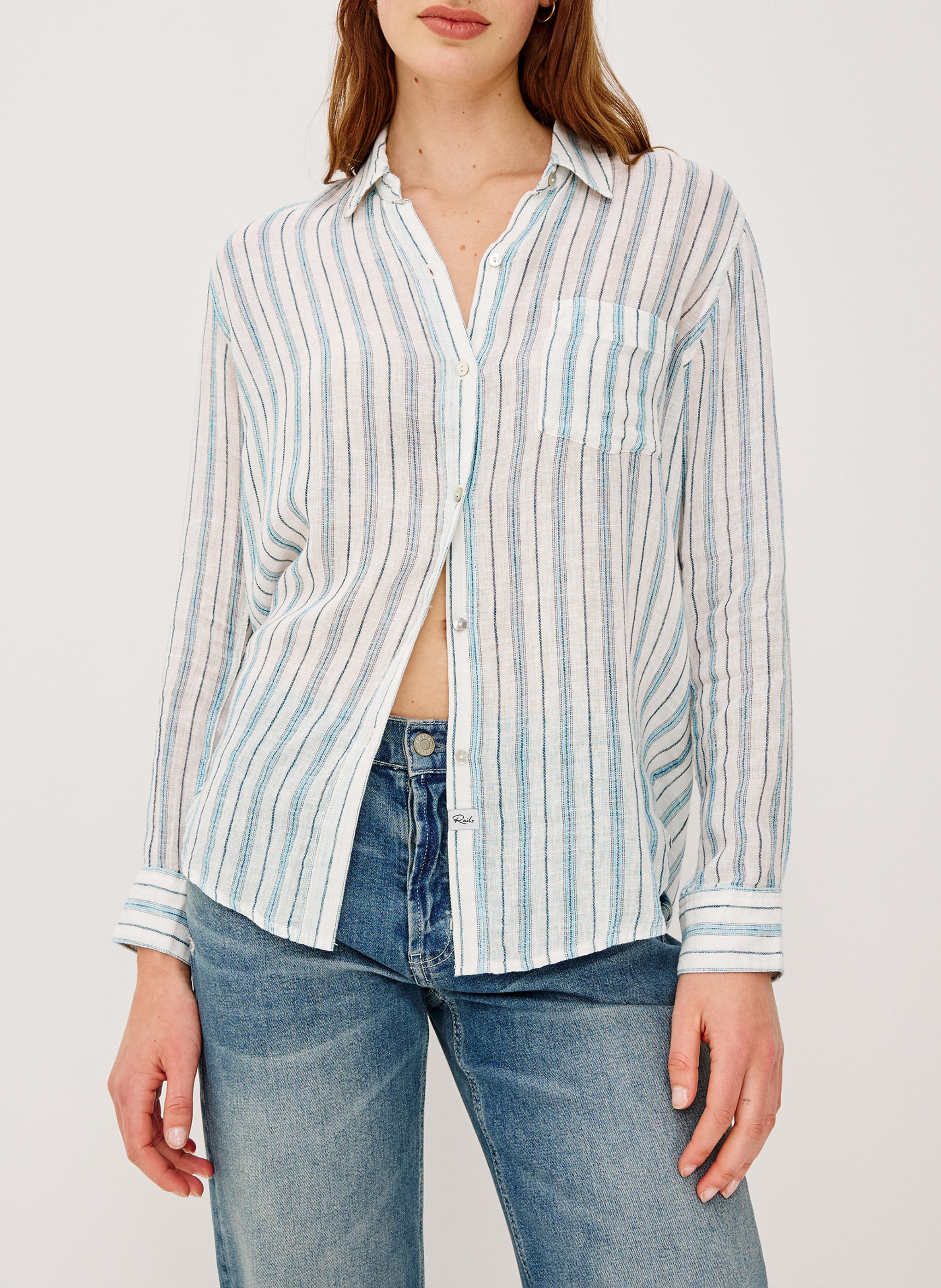 Gestreept linnen overhemd RAILS