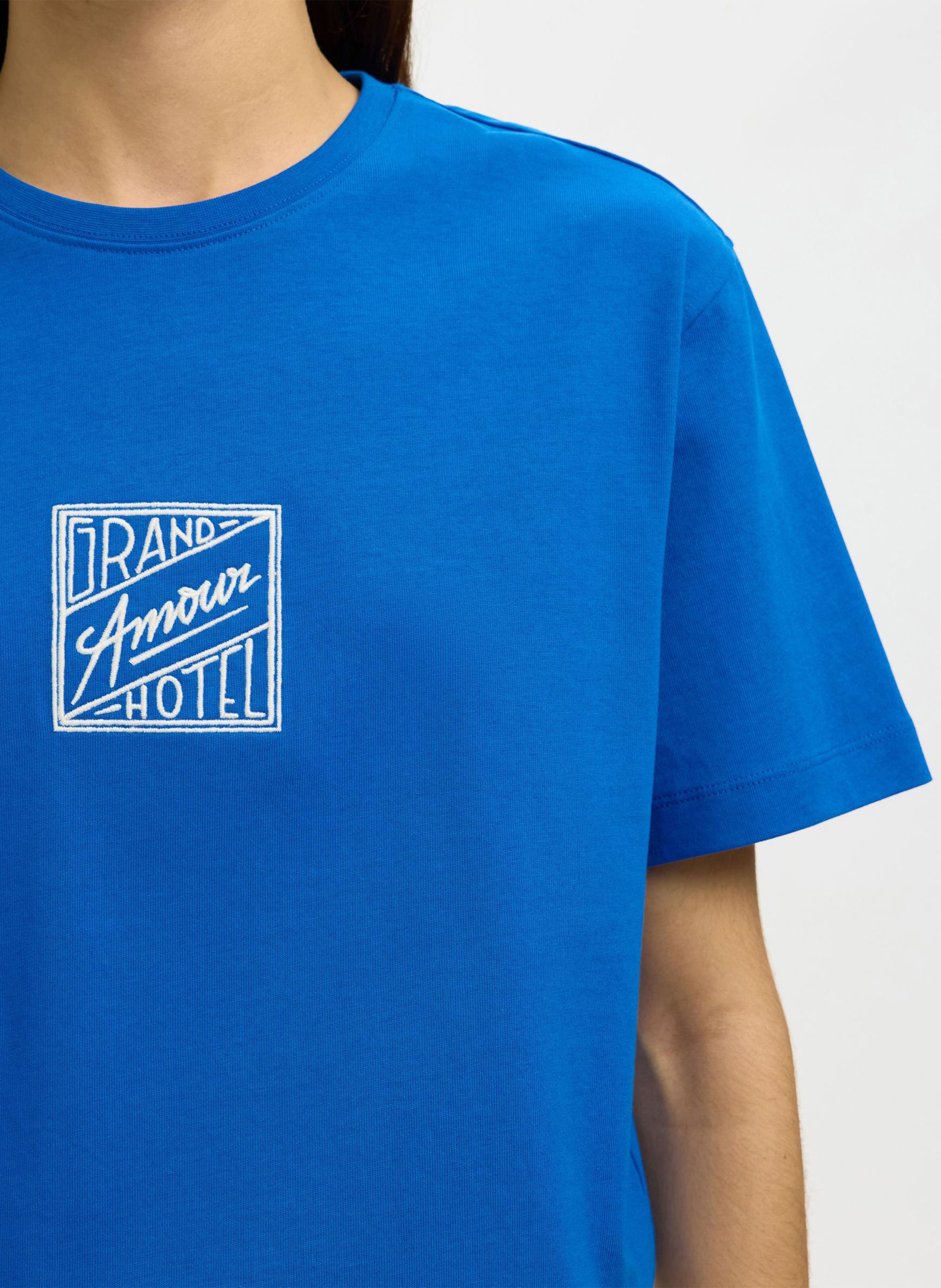 Round-neck organic cotton T-shirt SELECTED Blue