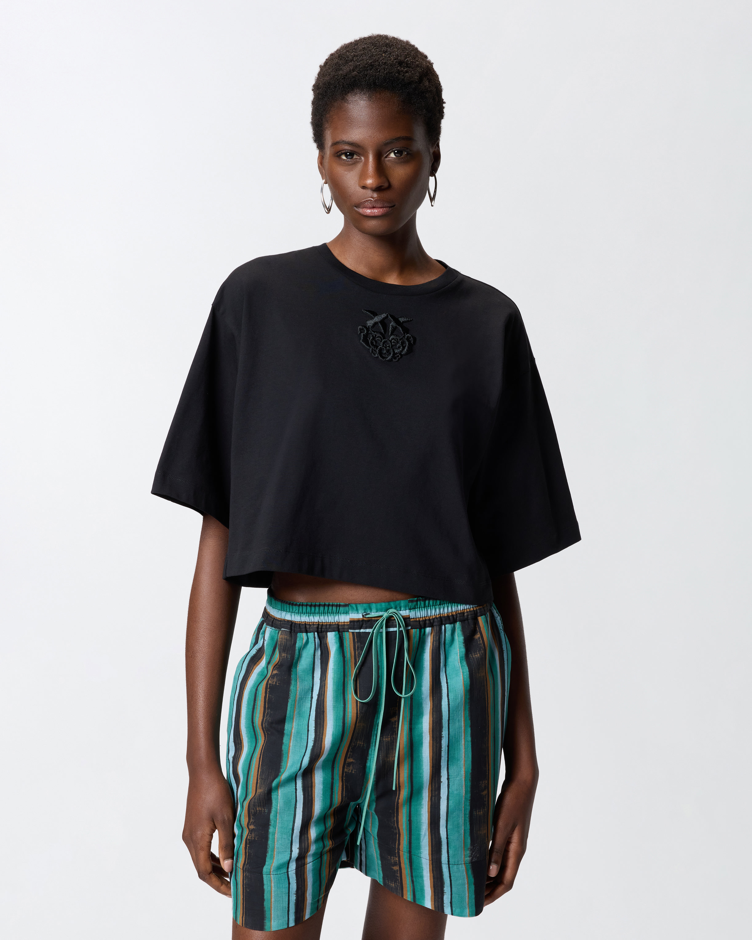 T-shirt cropped à broderie love birds PINKO Noir