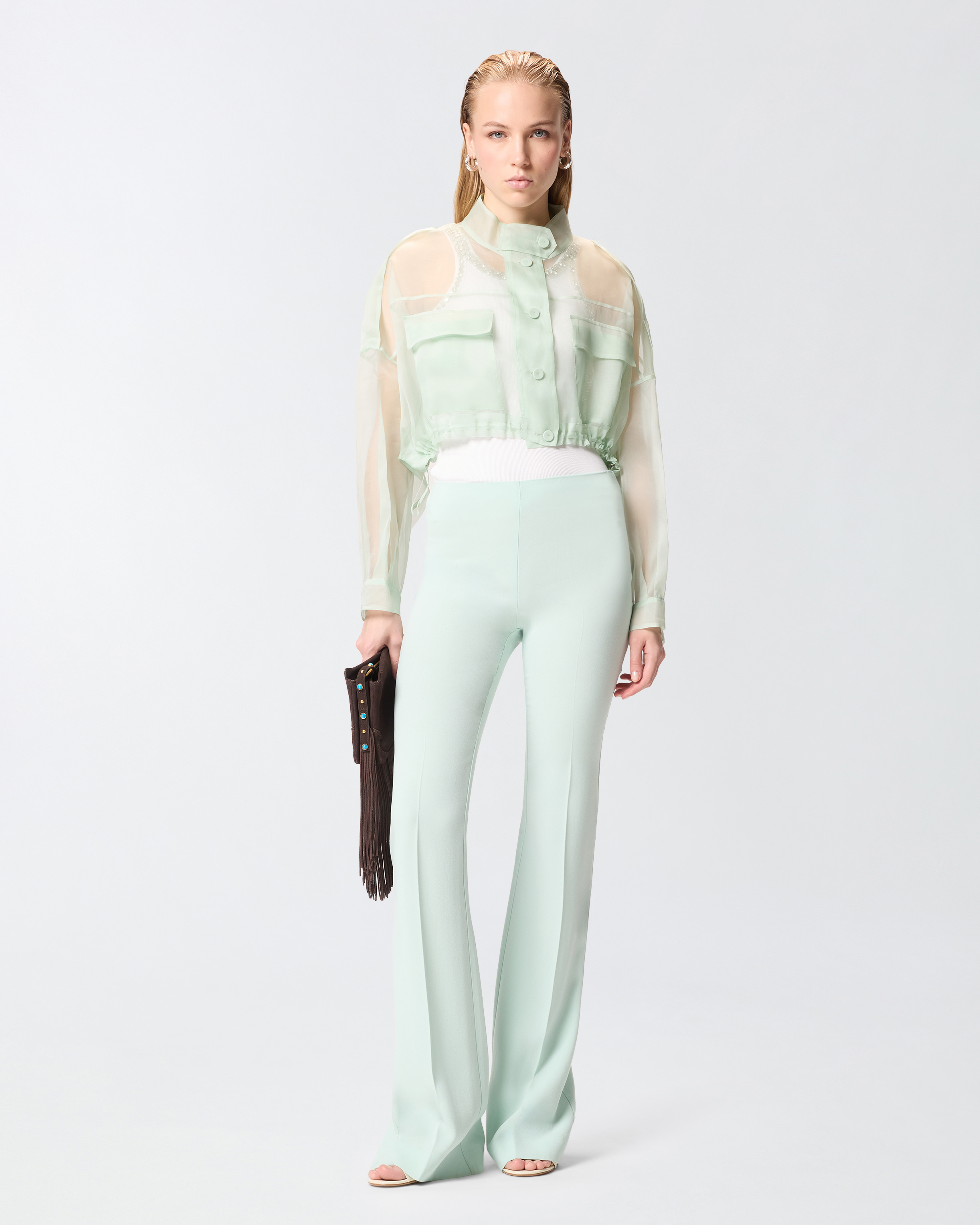Pantalon évasé à pli marqué PINKO Vert