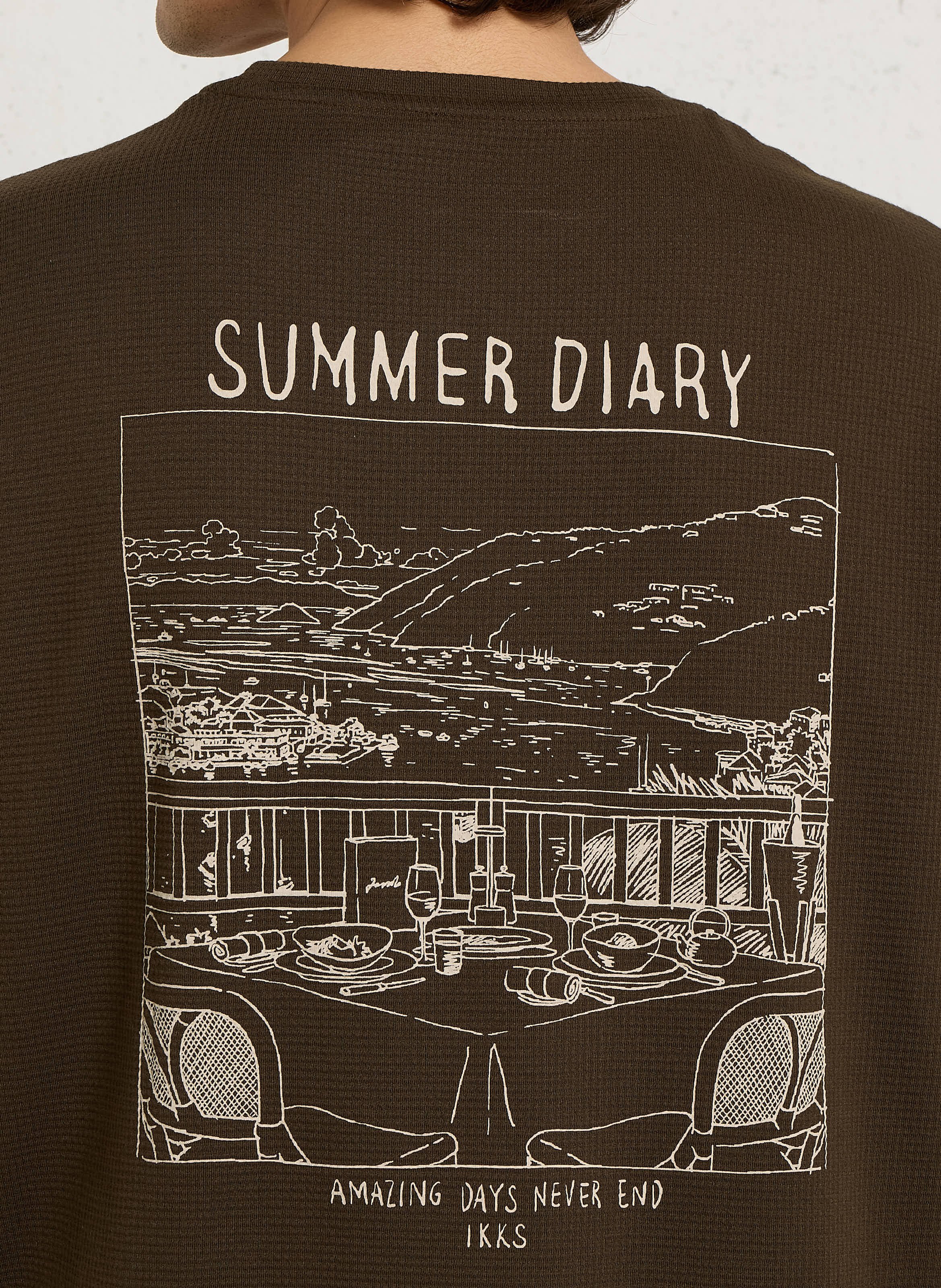 Camiseta de cuello redondo con manga 7/8 IKKS Caqui