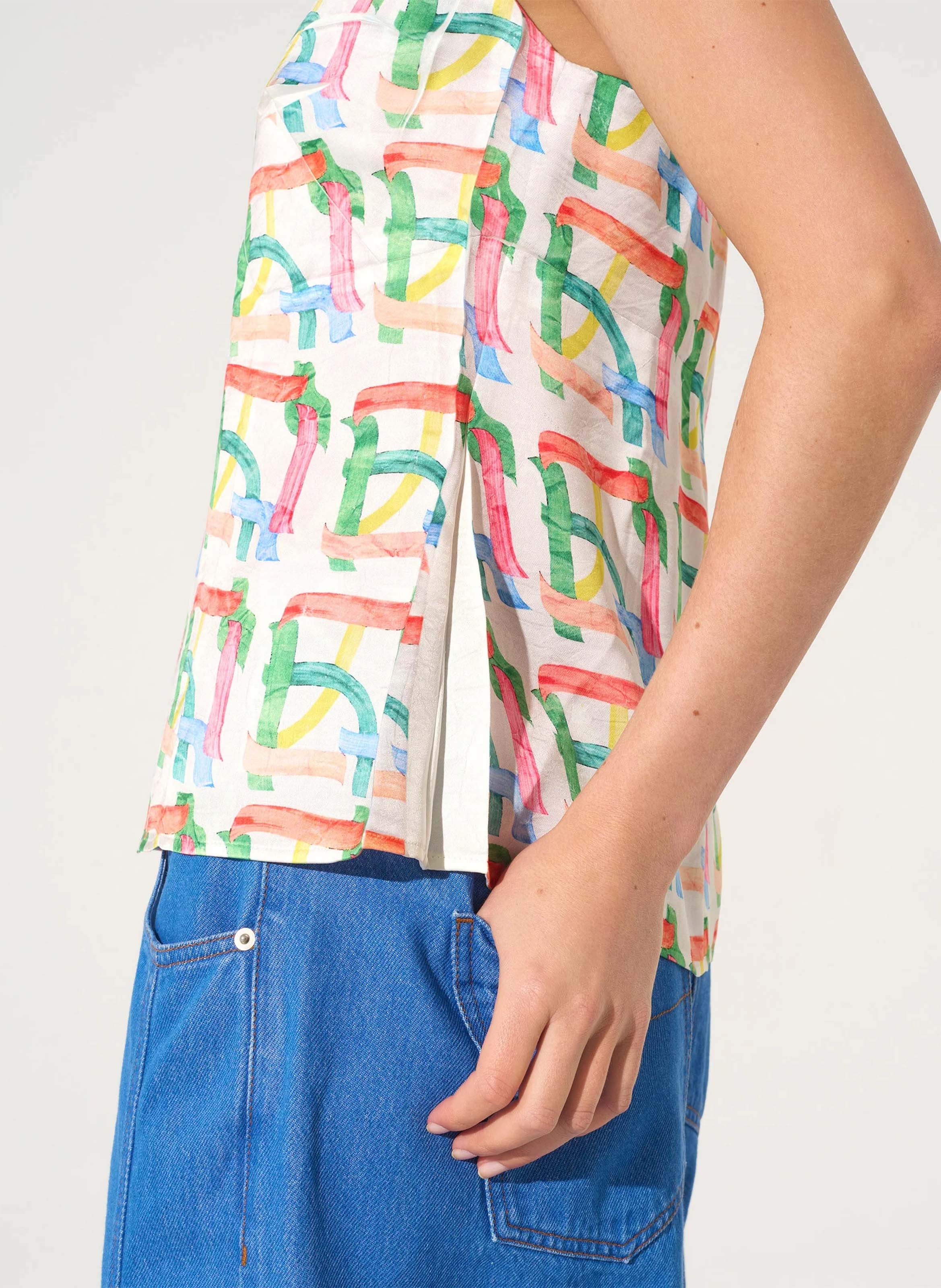 Top imprimé col v COTELAC ACOTE Blanc