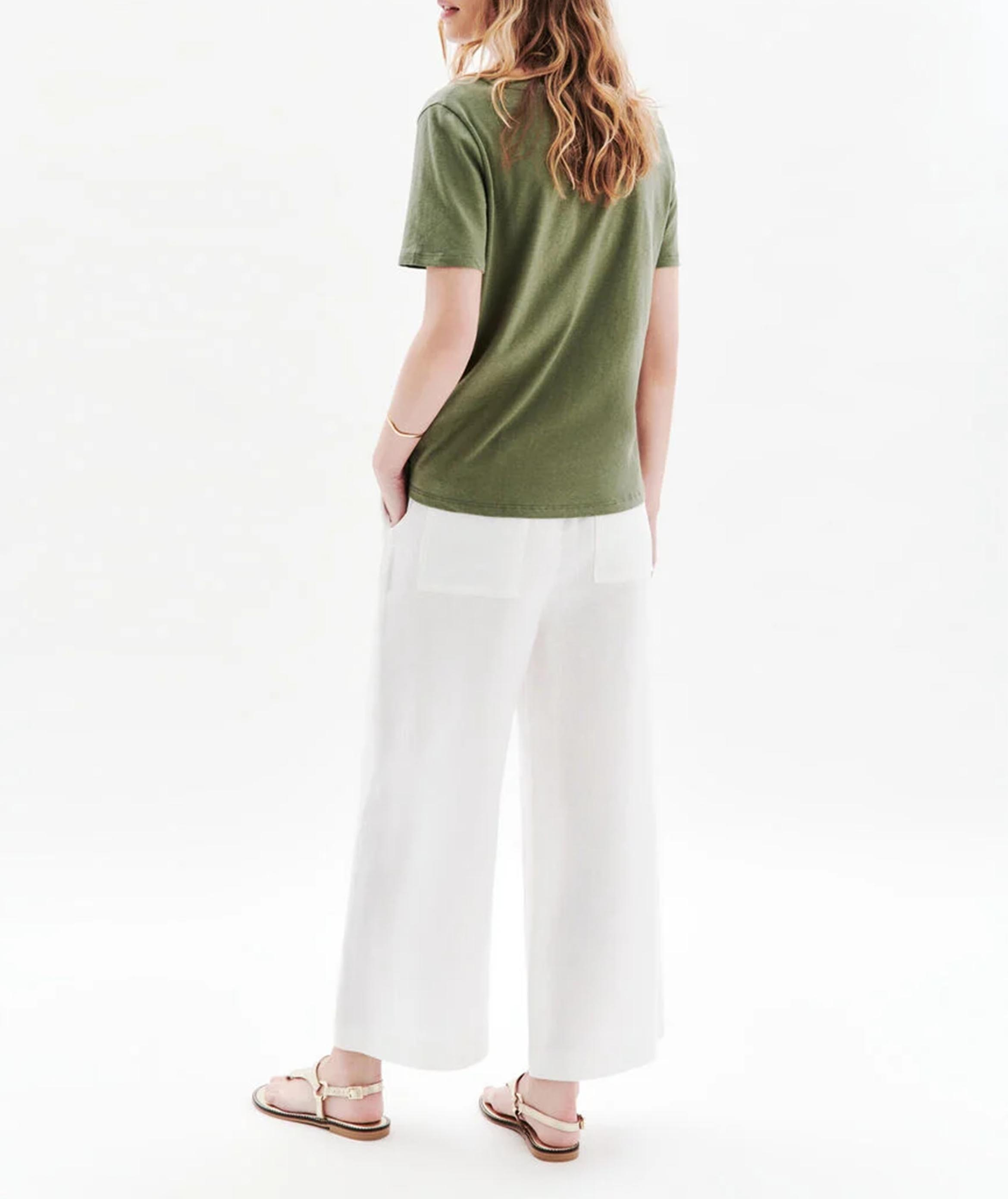 Straight cotton-blend V-neck T-shirt CAROLL Green