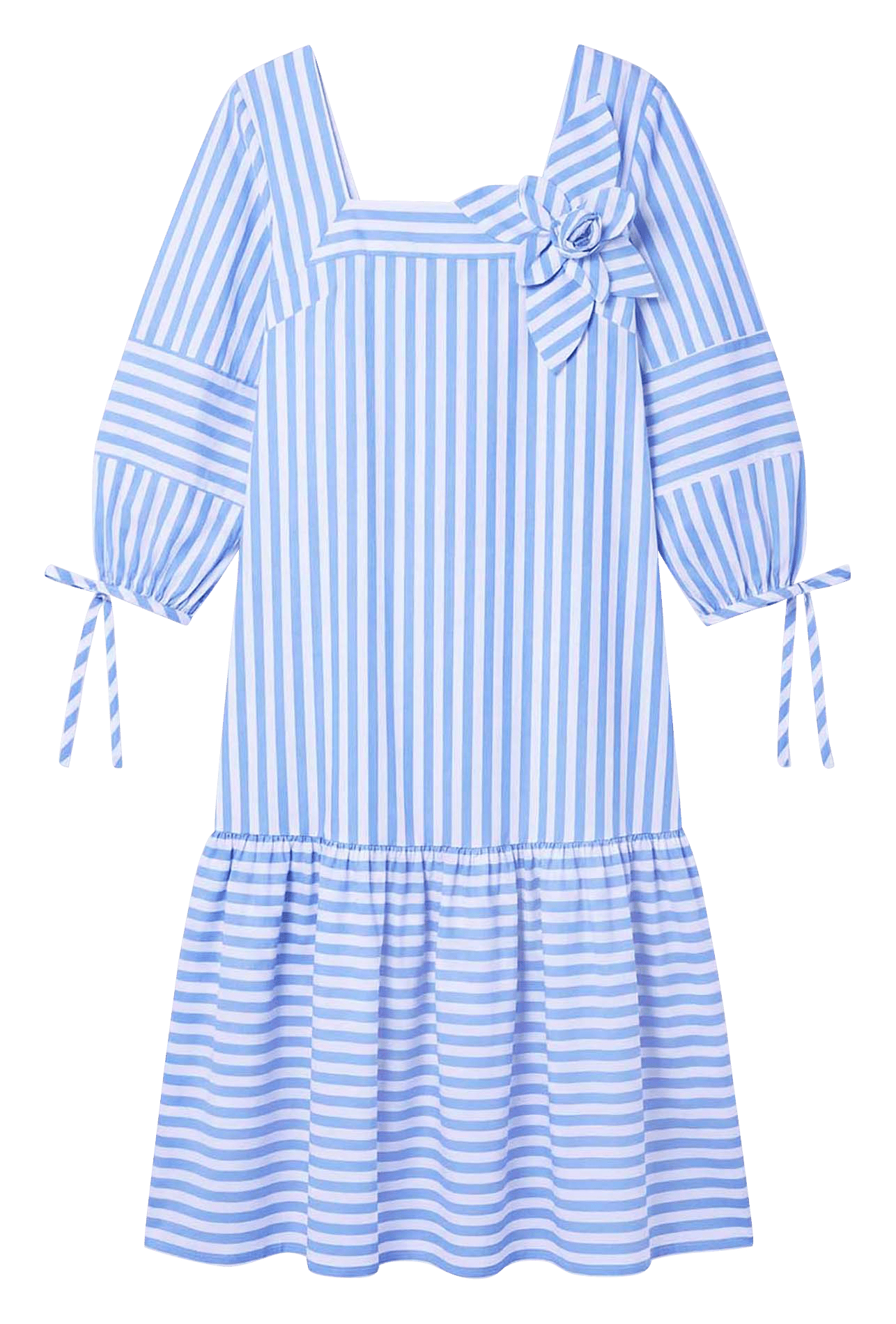 Kurzes Kleid mit quadratischem Ausschnitt aus gestreifter Baumwolle TARA JARMON Blau