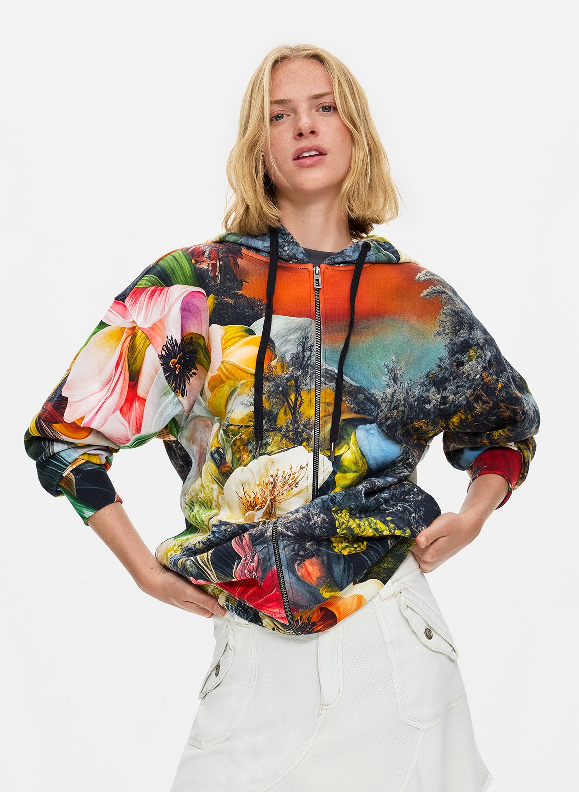 Oversized round neck cotton printed sweatshirt DESIGUAL Multicolored
