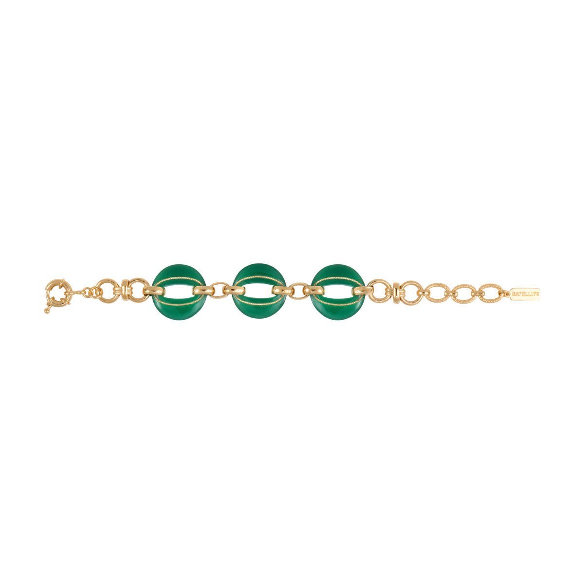 Gold metal chain bracelet with gold-plated resin. SATELLITE PARIS Green