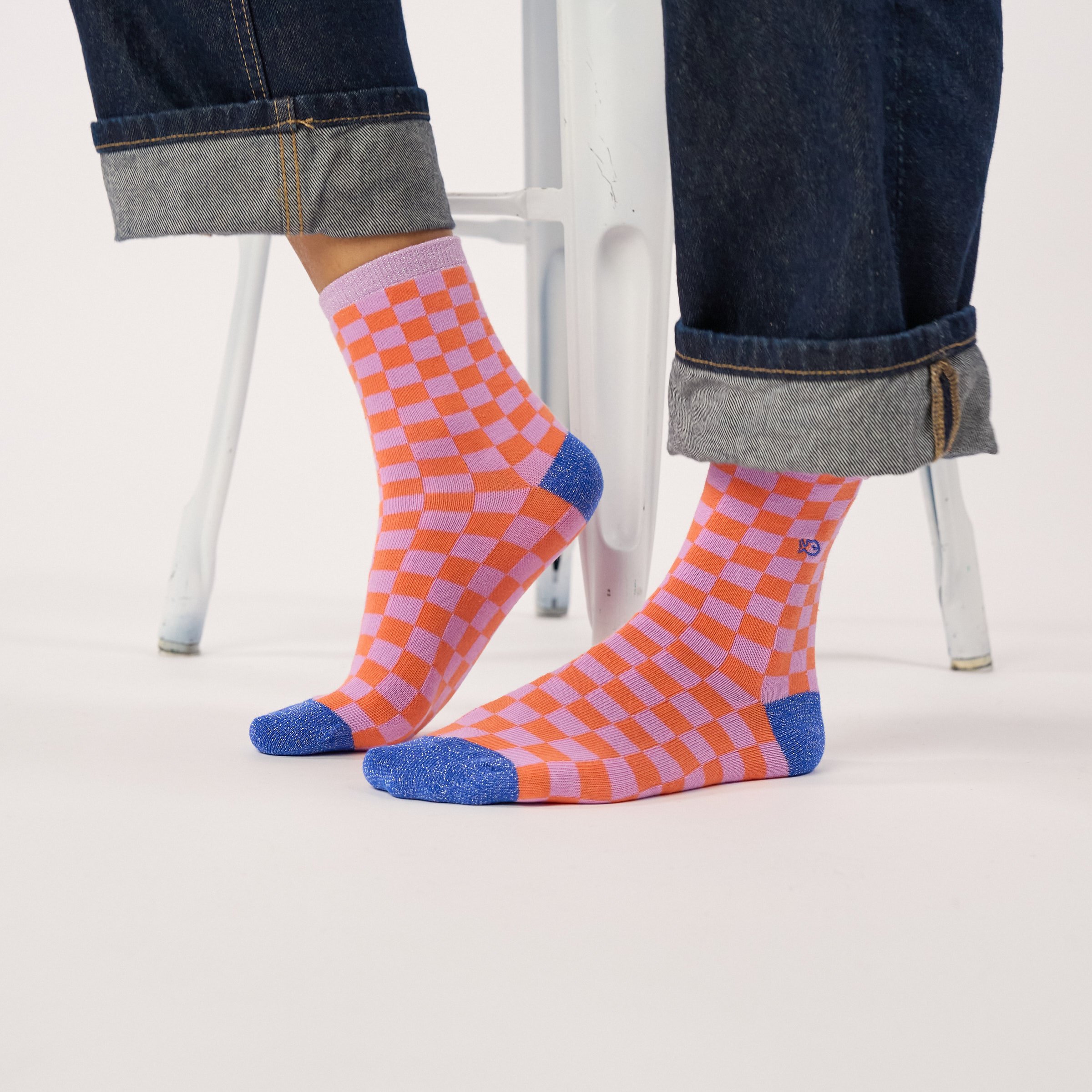 Combed cotton checkered socks | Purple BILLYBELT Women