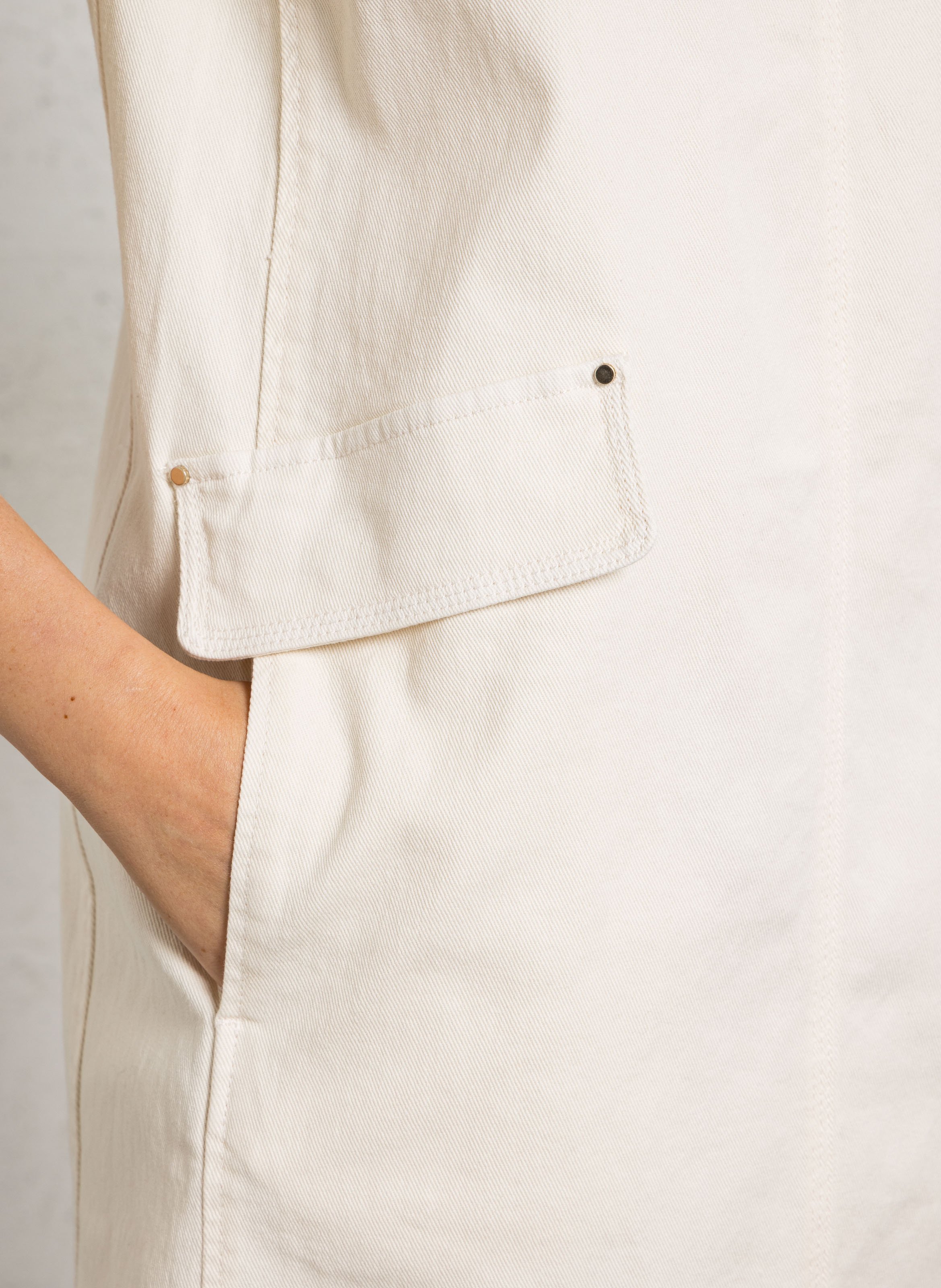 Korte jurk met ronde hals - katoenblend MAISON 123 Beige