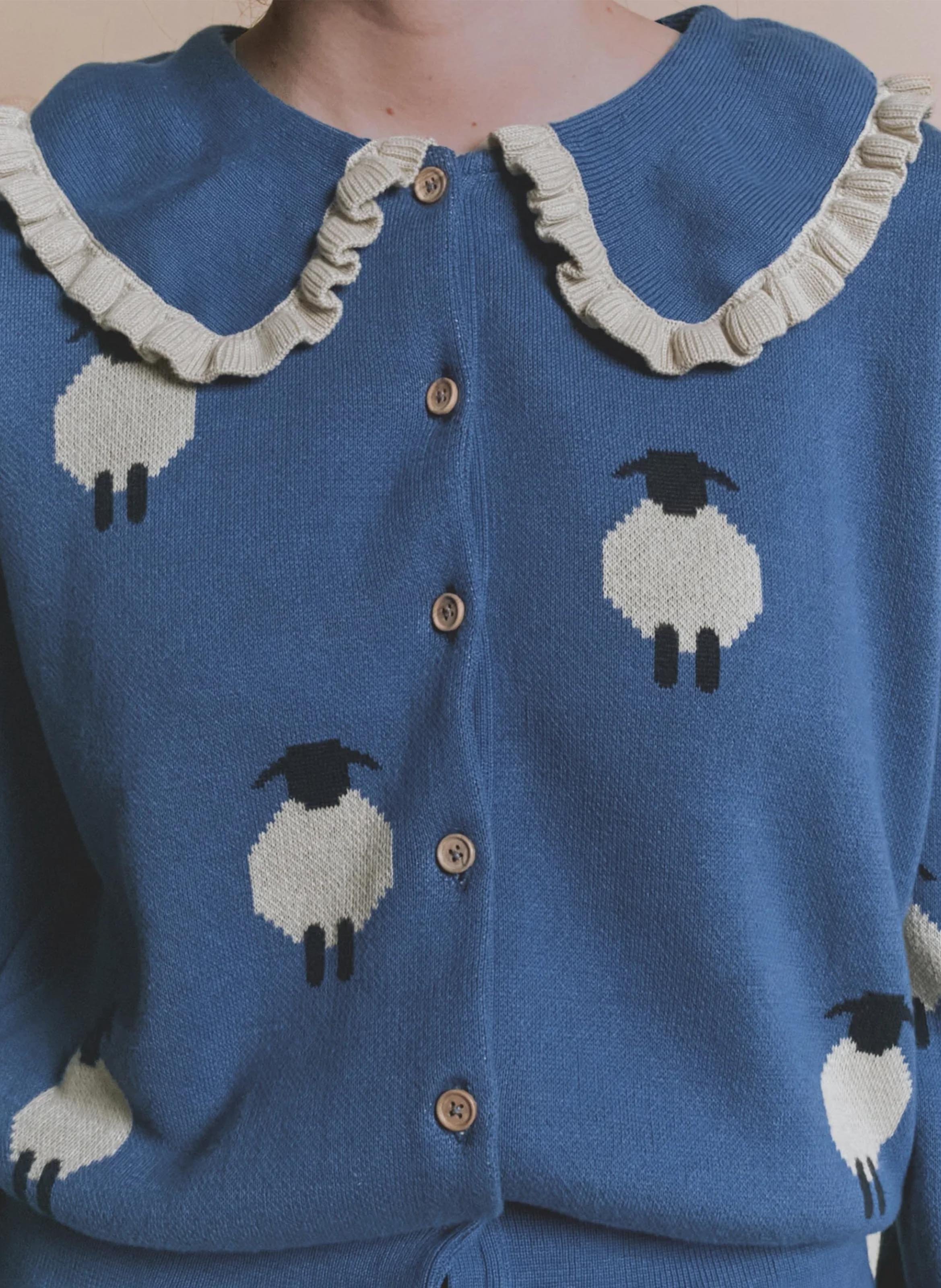 Gilet oversize col claudine en coton bio imprimé EMILE ET IDA Bleu