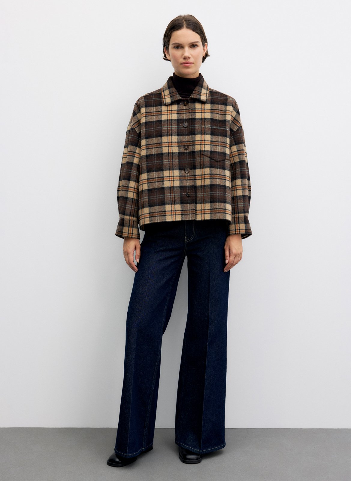 Straight classic collar checkered wool blend overshirt GERARD DAREL Brown