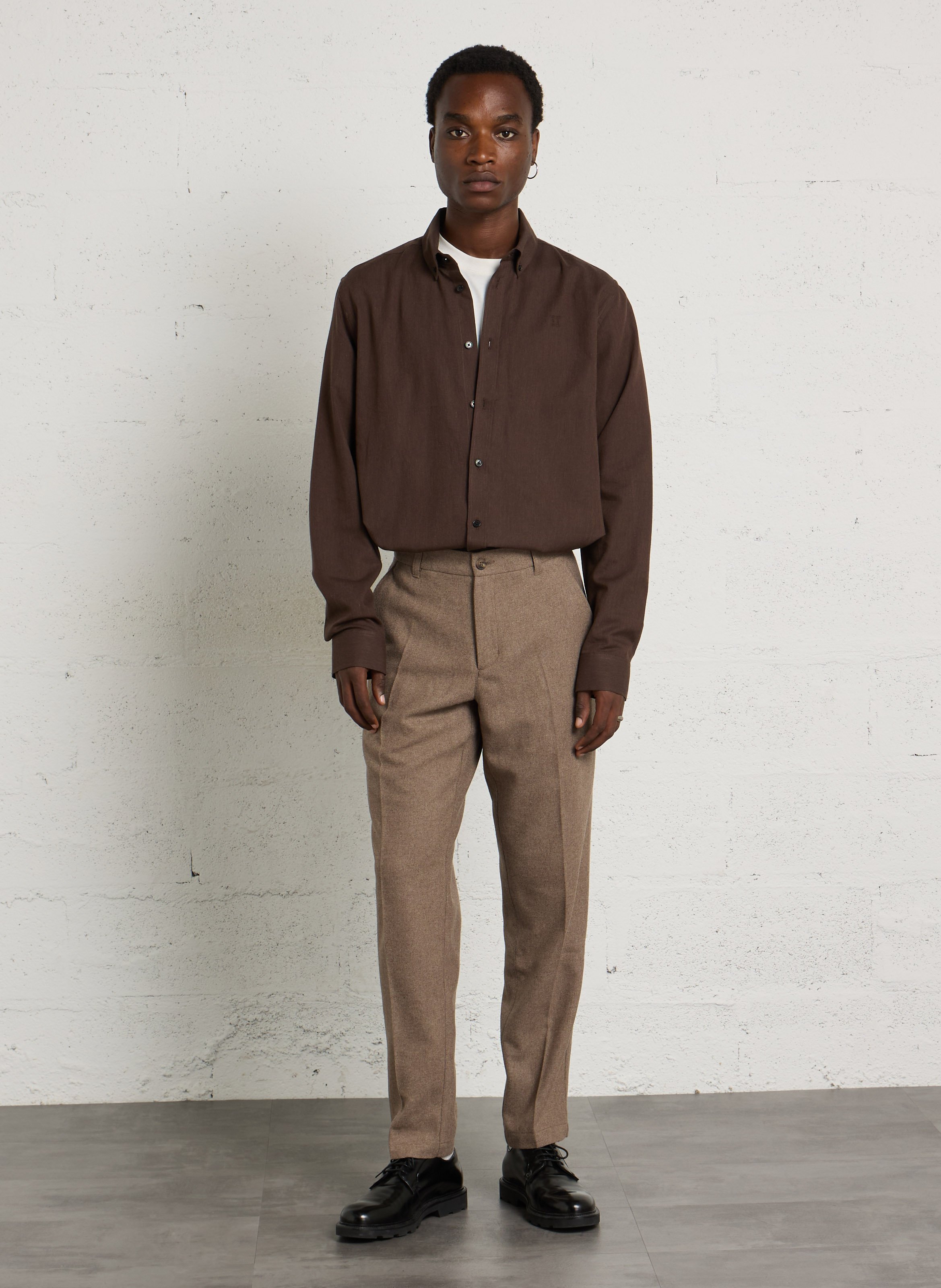 Chemise unie à col boutonné en coton LES DEUX Marron