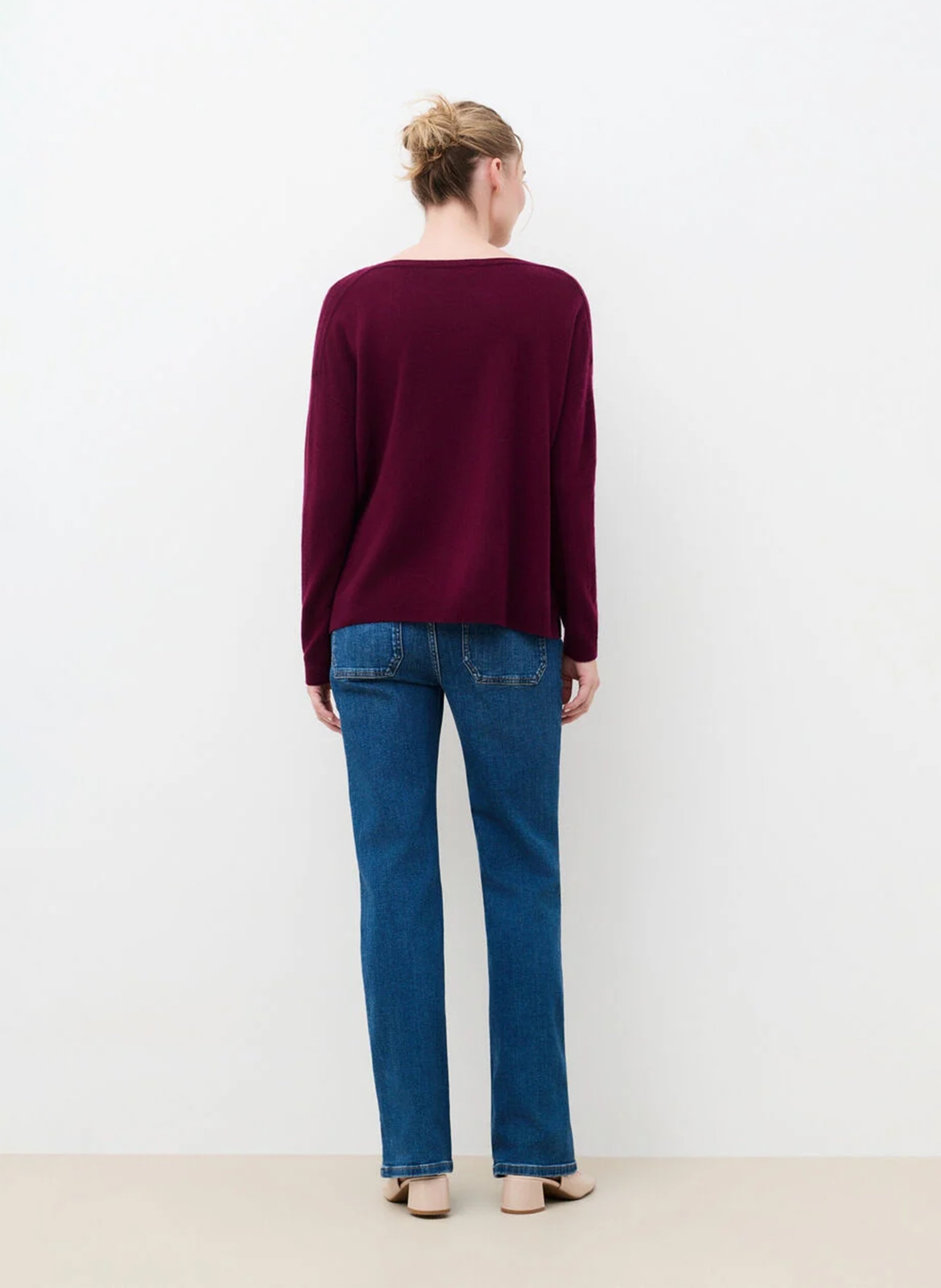 Pull col rond large uni en cachemire CAROLL Rood