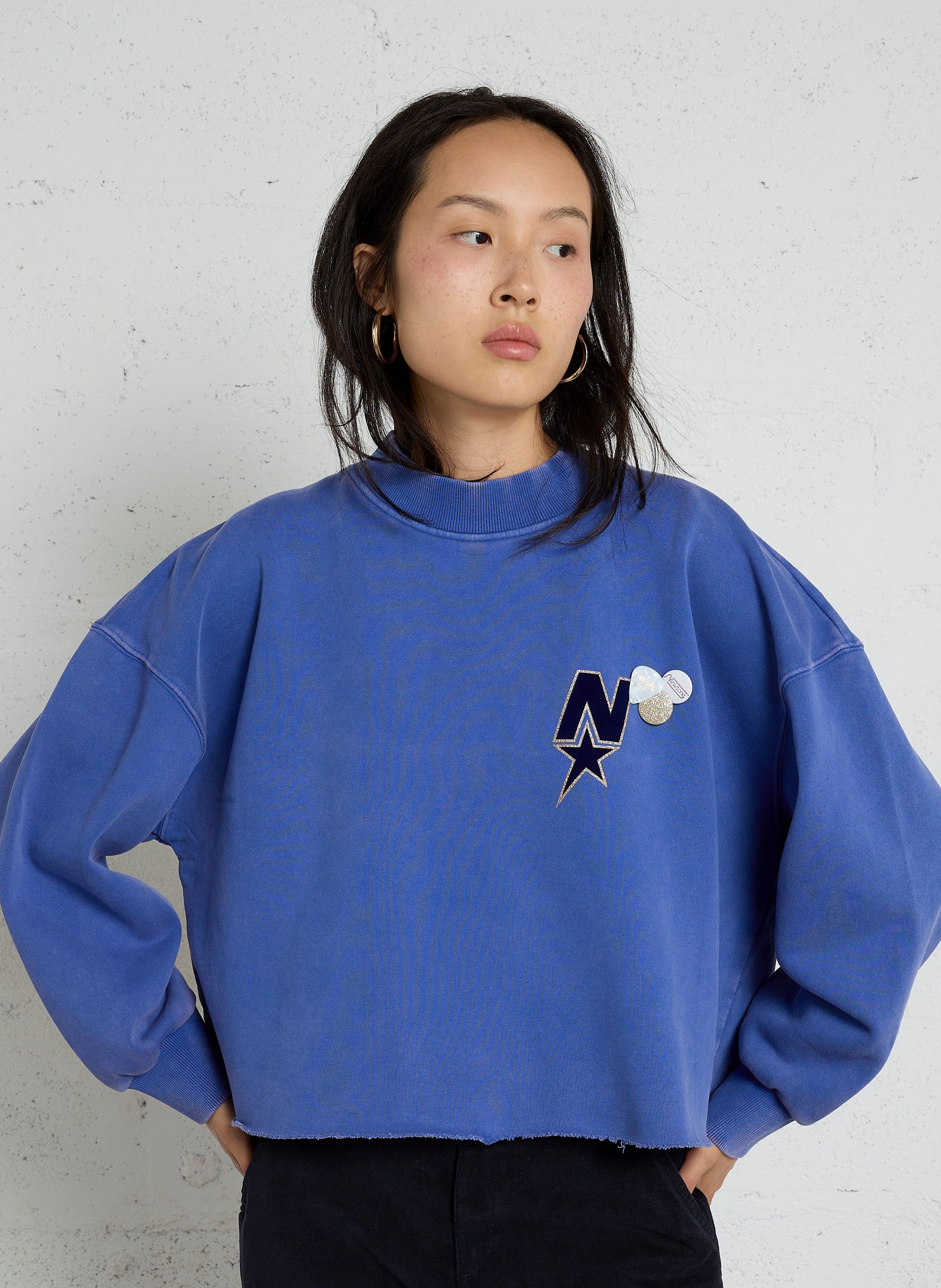 Wijde sweater van katoen met ronde hals en zeefdruk NEWTONE