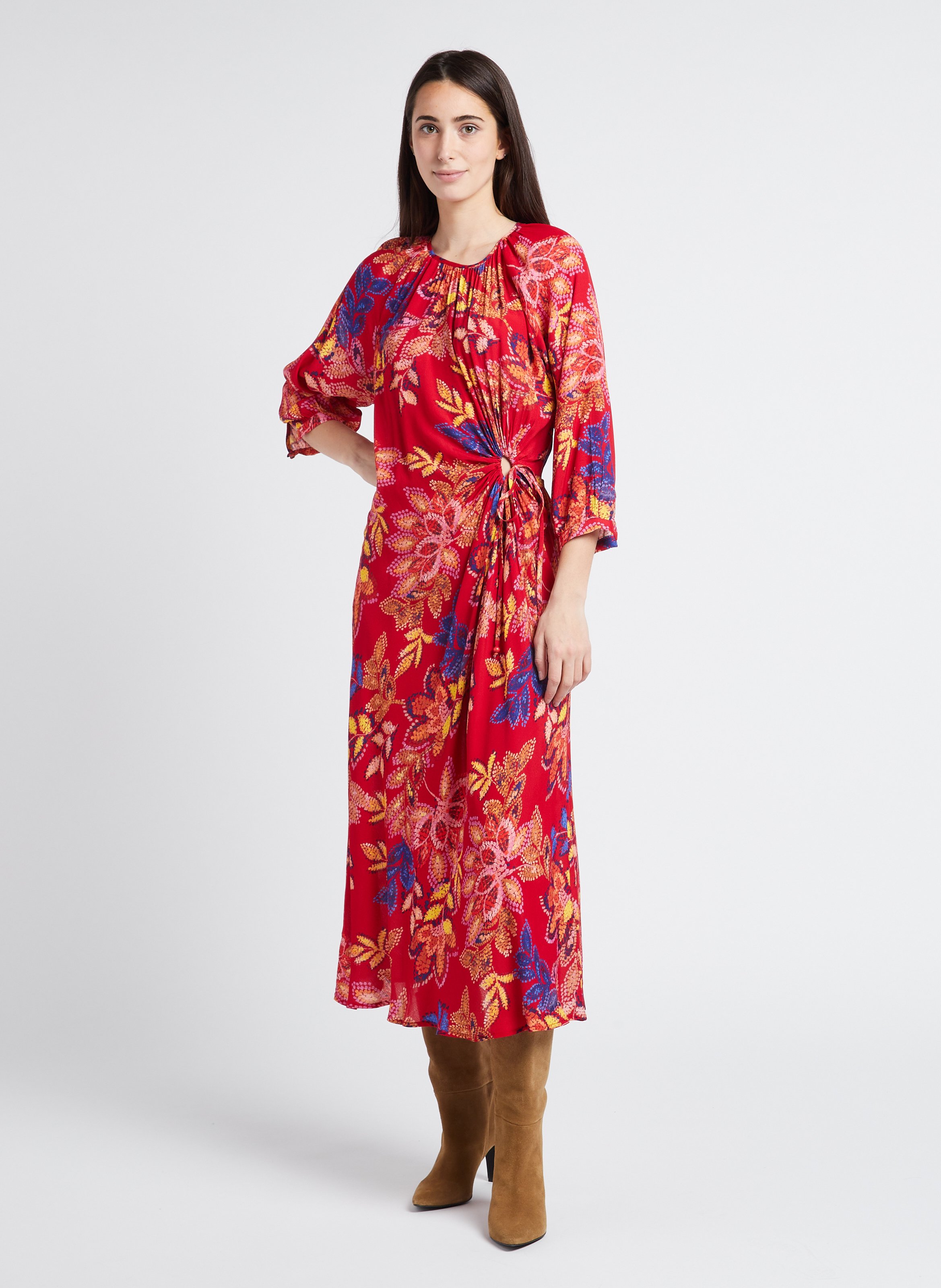 Halflange jurk met ronde hals en print LA PETITE ETOILE Rood