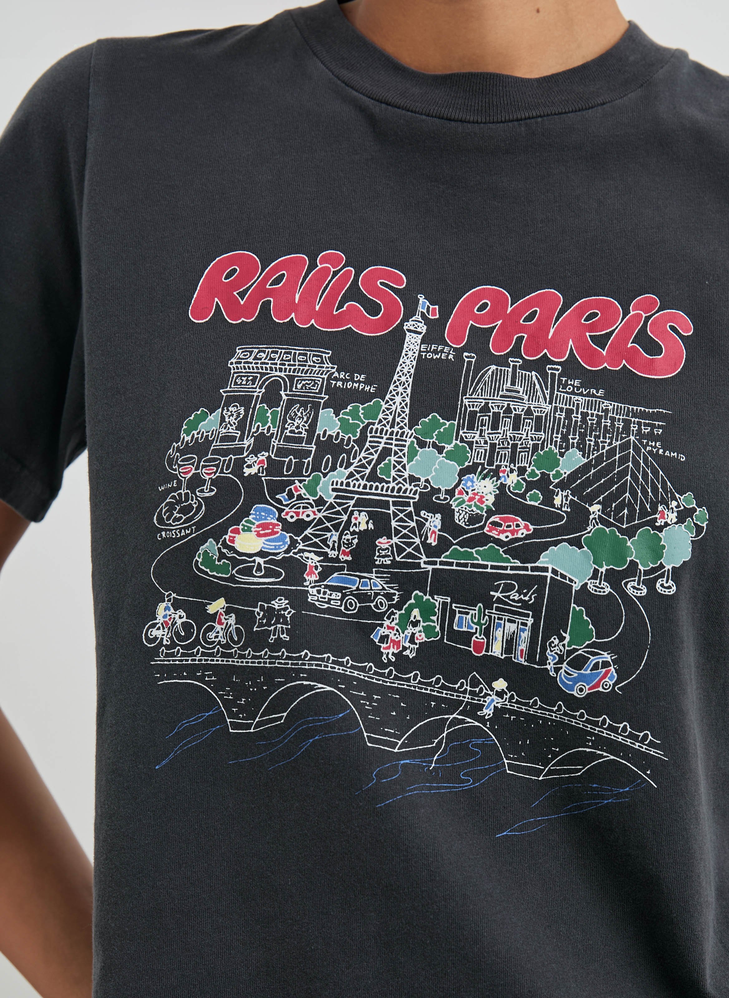 Tee-shirt droit col rond sérigraphié en coton RAILS Noir