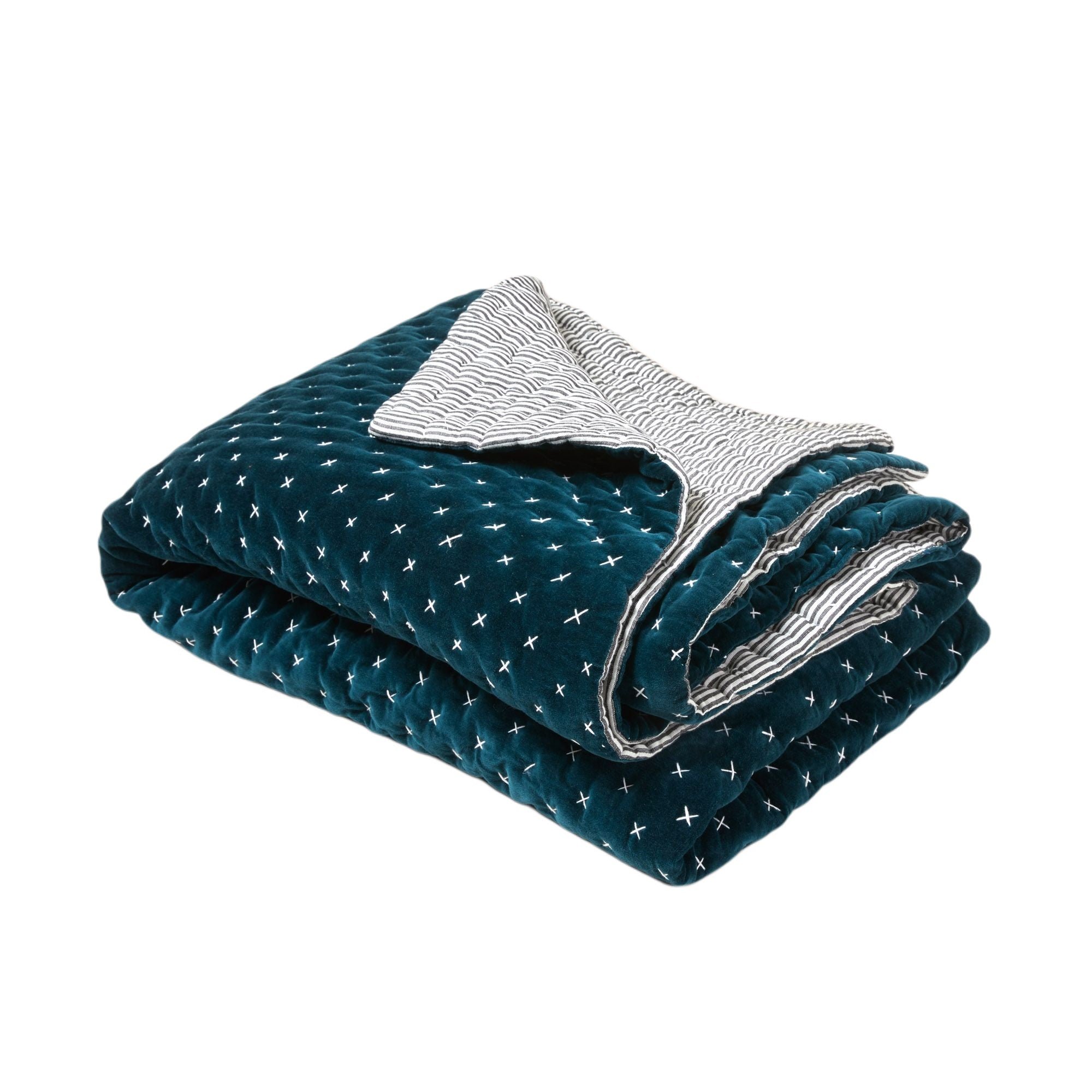 CARLINA - Quilted linen bedspread MADURA Blue