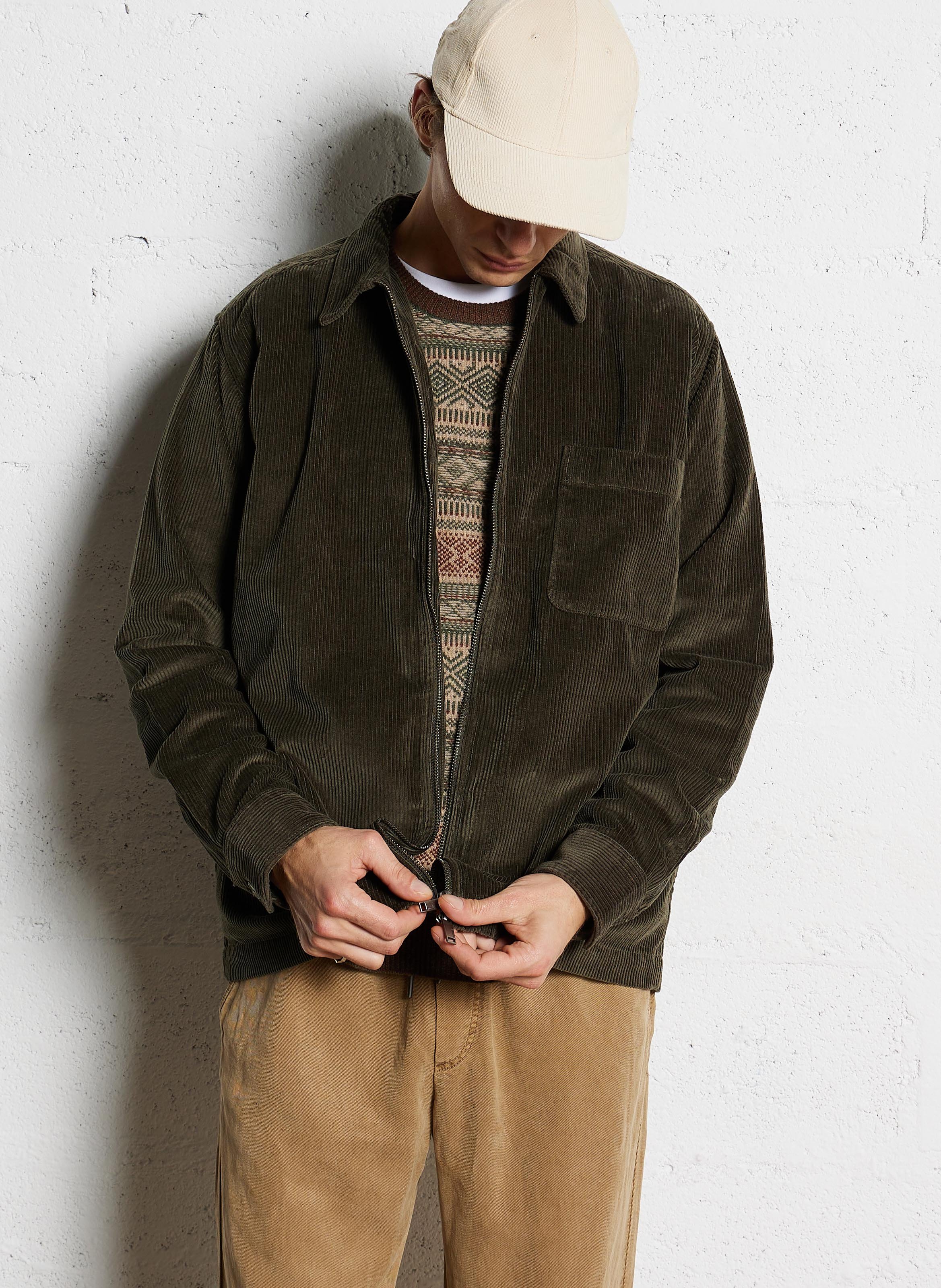 Surchemise zippée en velours côtelé SELECTED Vert