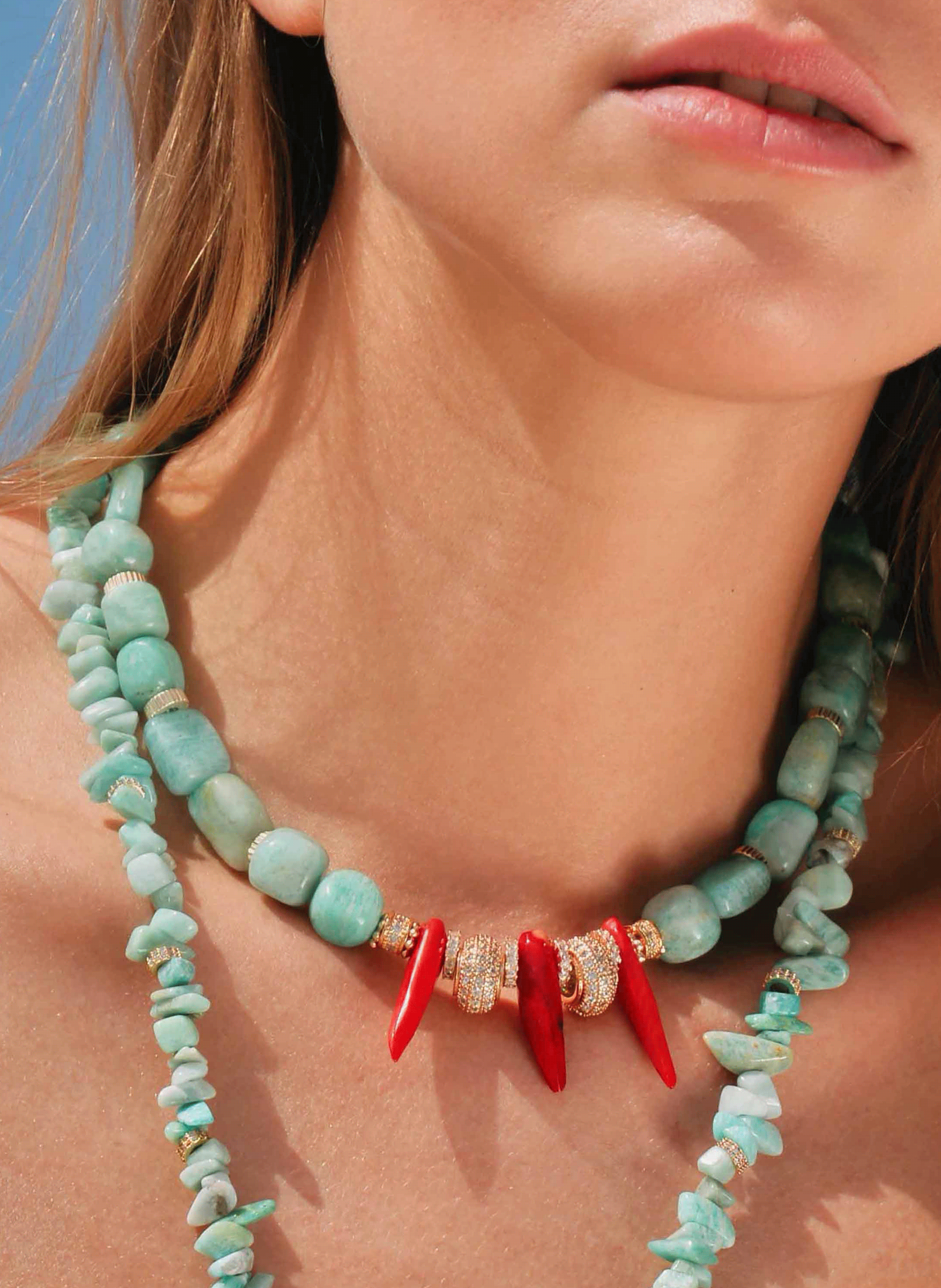 Adjustable necklace with beads and charms HIPANEMA Blue