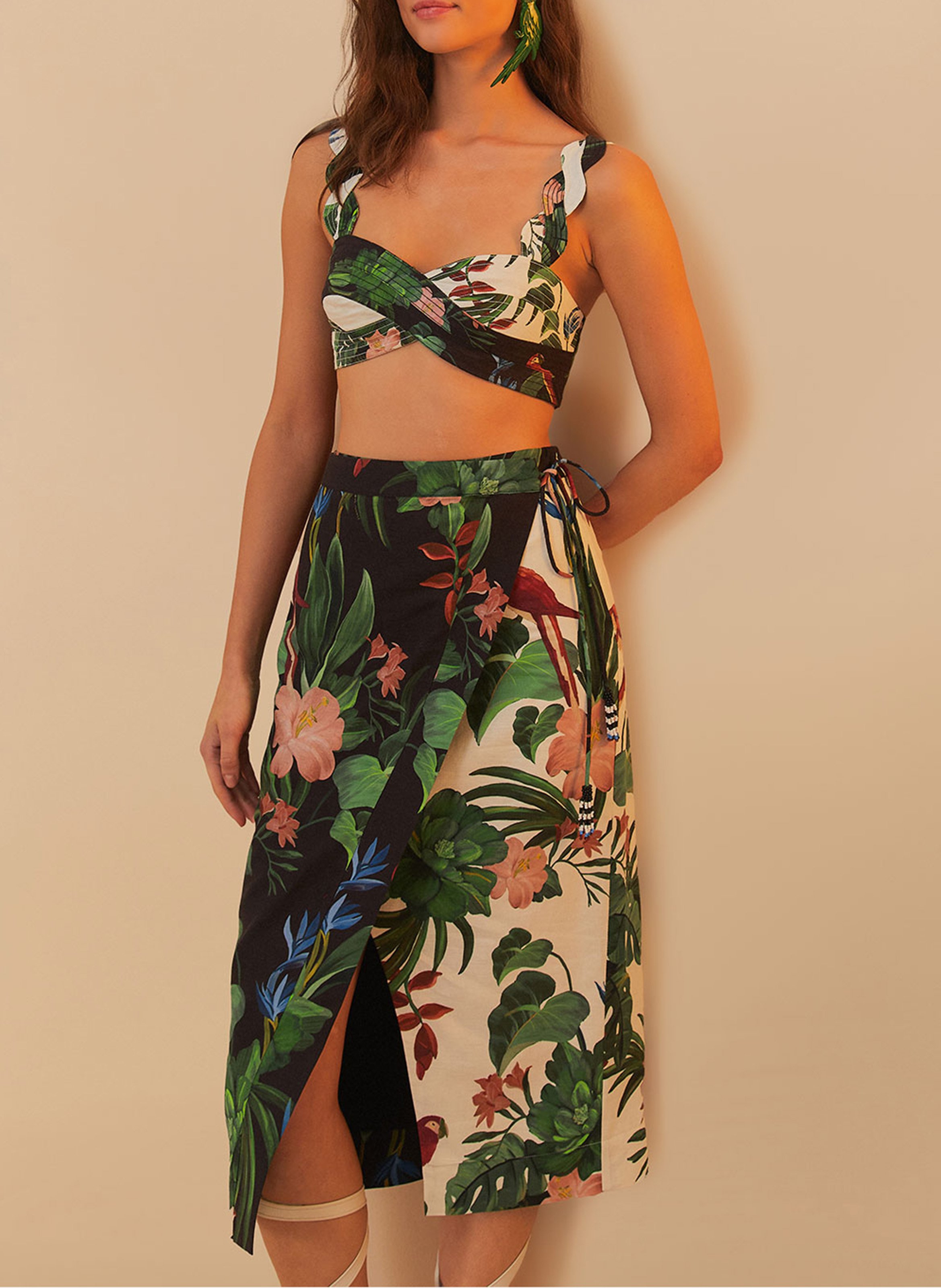 Jupe midi portefeuille en lin mélangé FARM RIO Multicolore