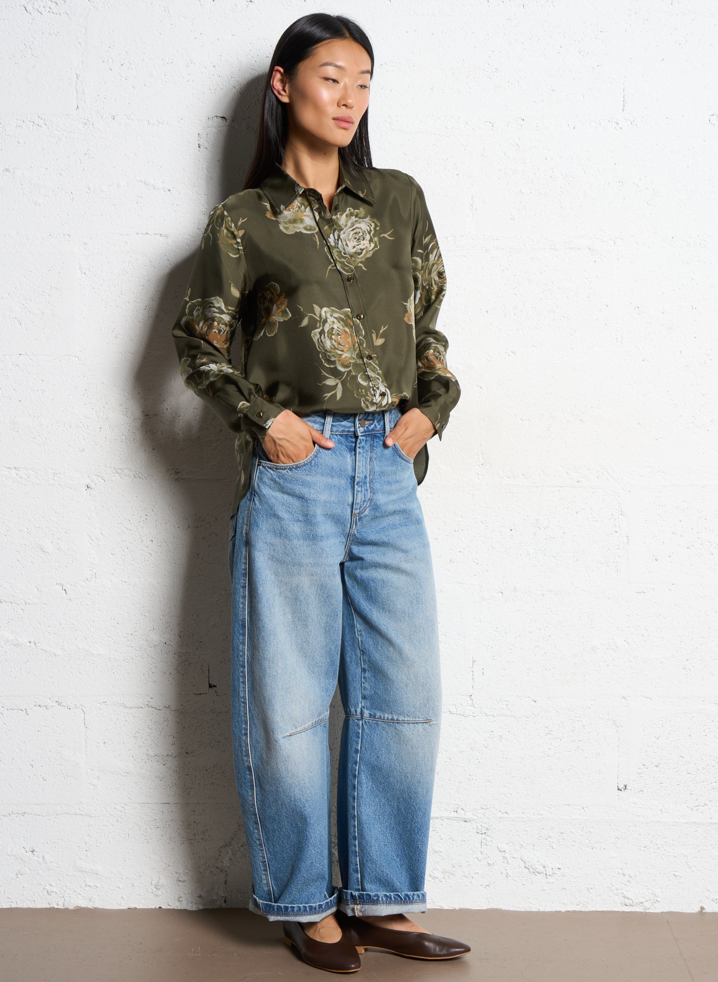 Chemise fluide fleurie en soie MOMONI Vert