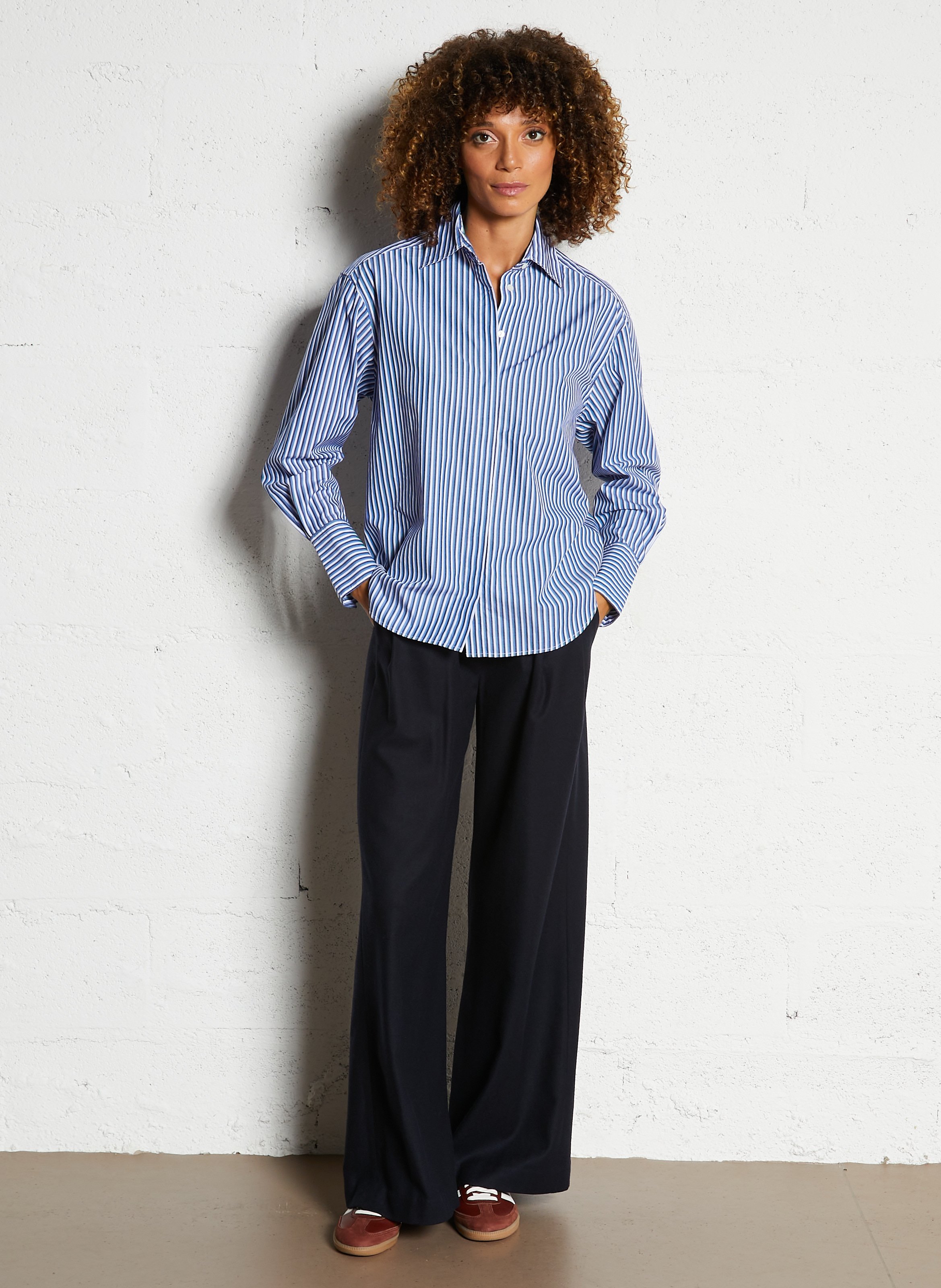 Chemise ample col classique rayée en coton DIEGA Blanc