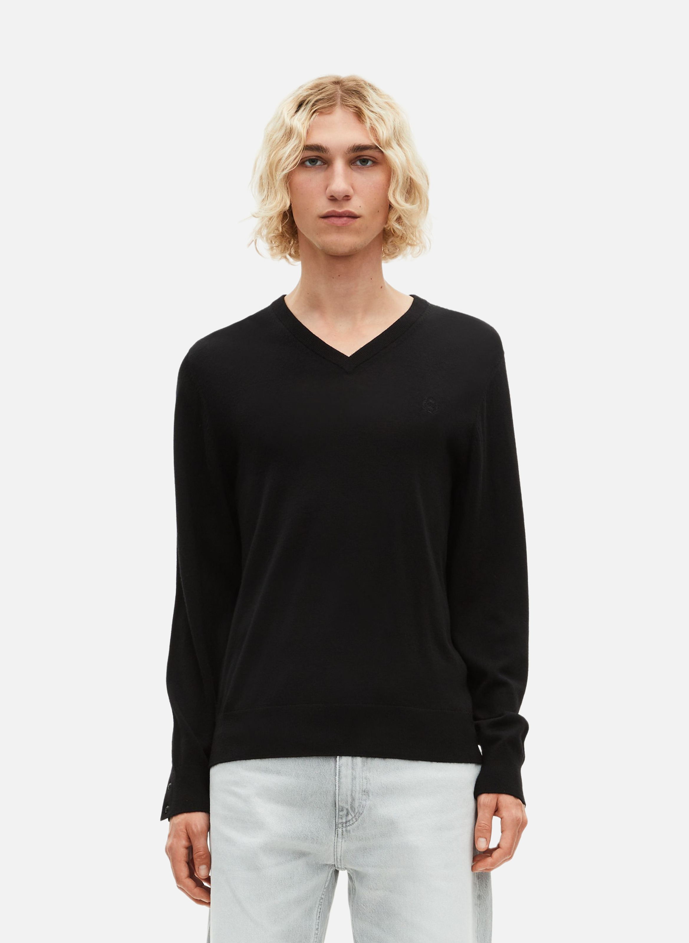 Pull col v en laine mérinos THE KOOPLES Noir