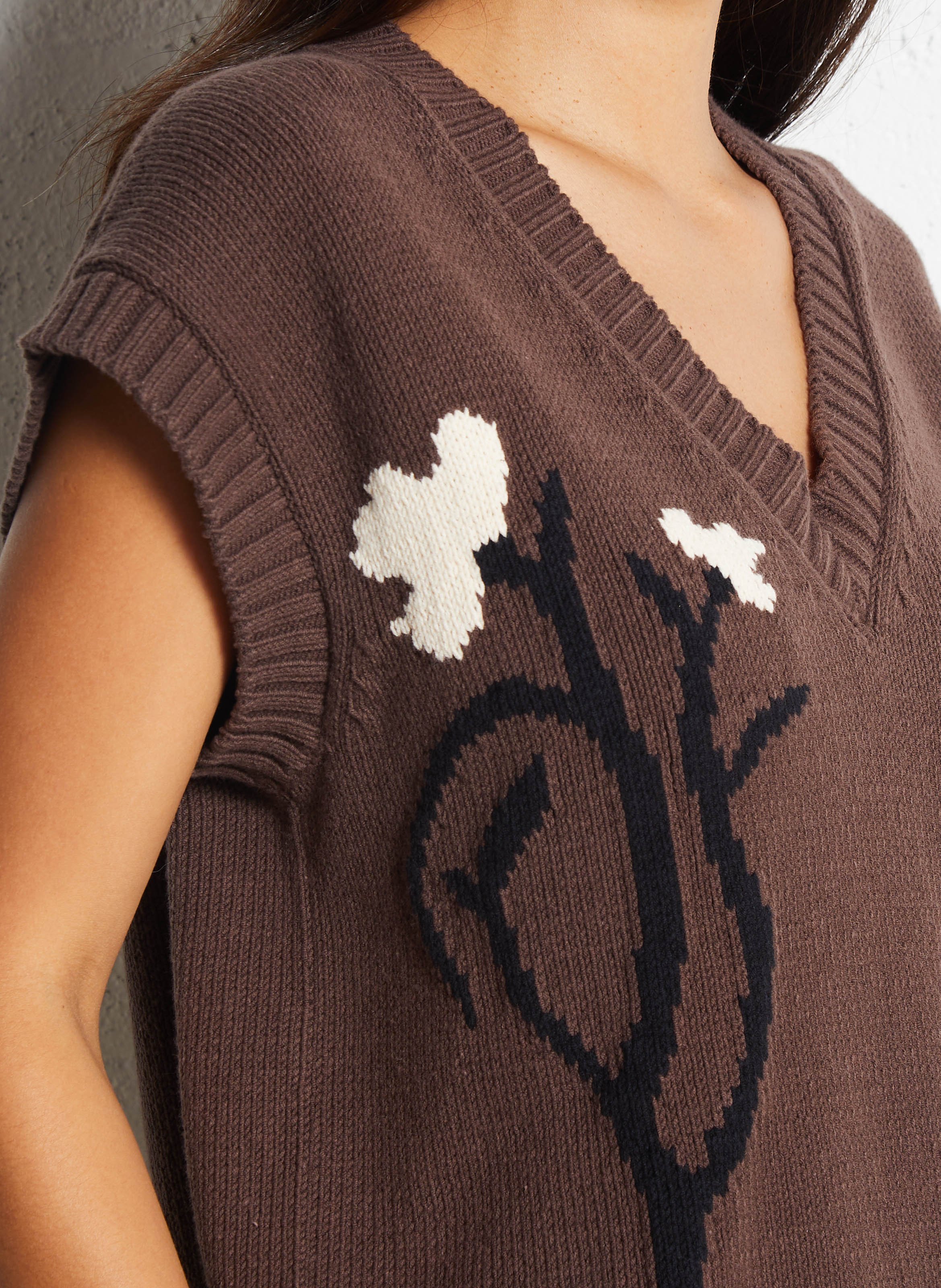 Sleeveless oversized V-neck sweater MAX MARA WEEK END Brown