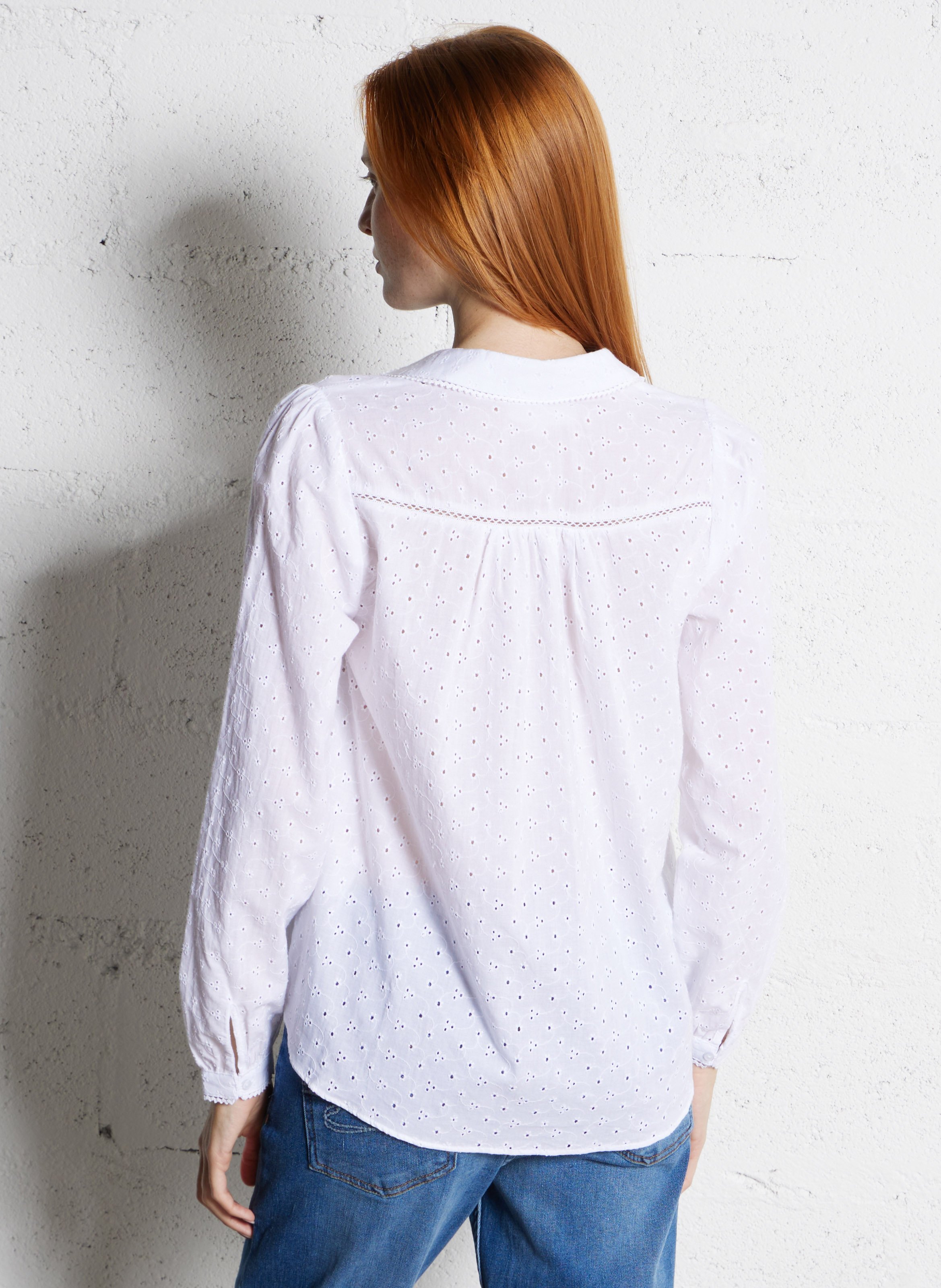 Chemisier oversize col à revers en coton brodé SUD EXPRESS Blanc