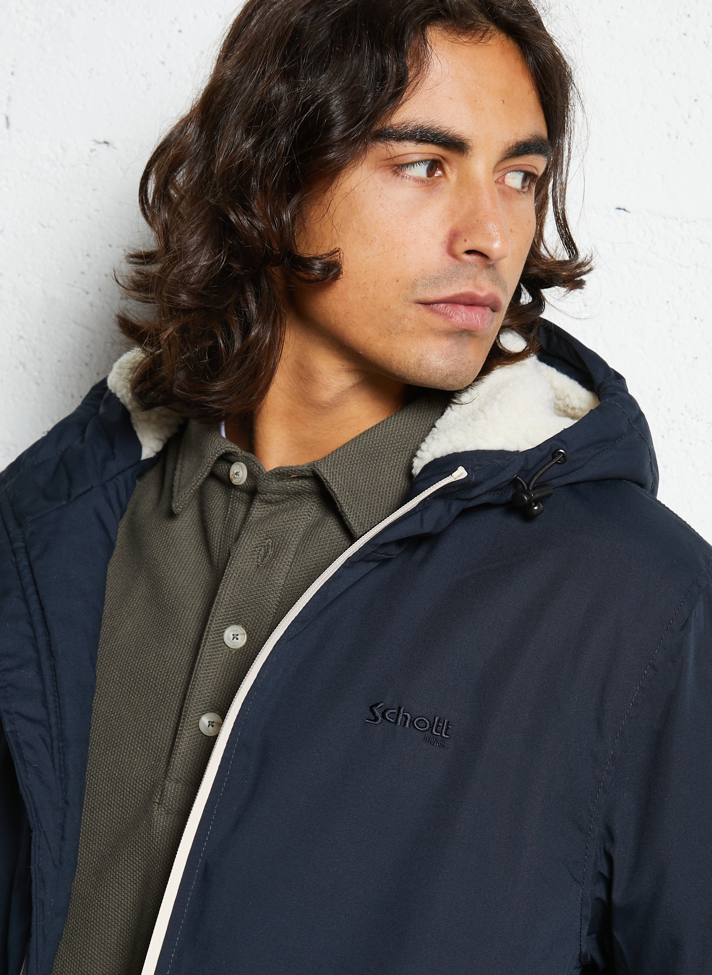 Parka à capuche col montant unie SCHOTT Bleu