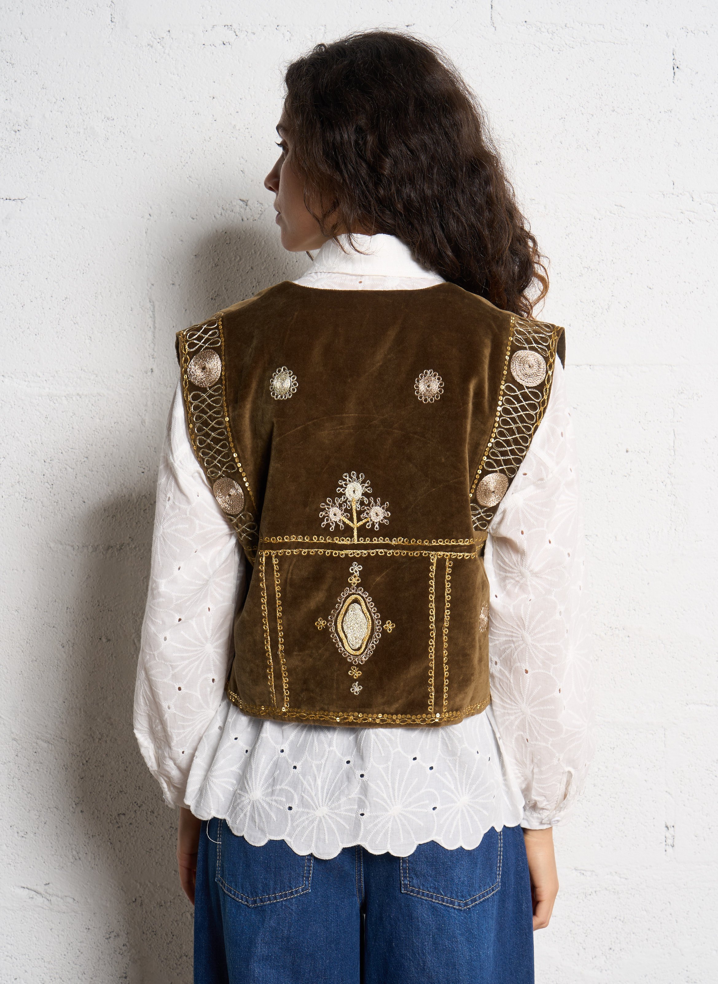 Velvet short bolero with embroidery V DE VINSTER Khaki