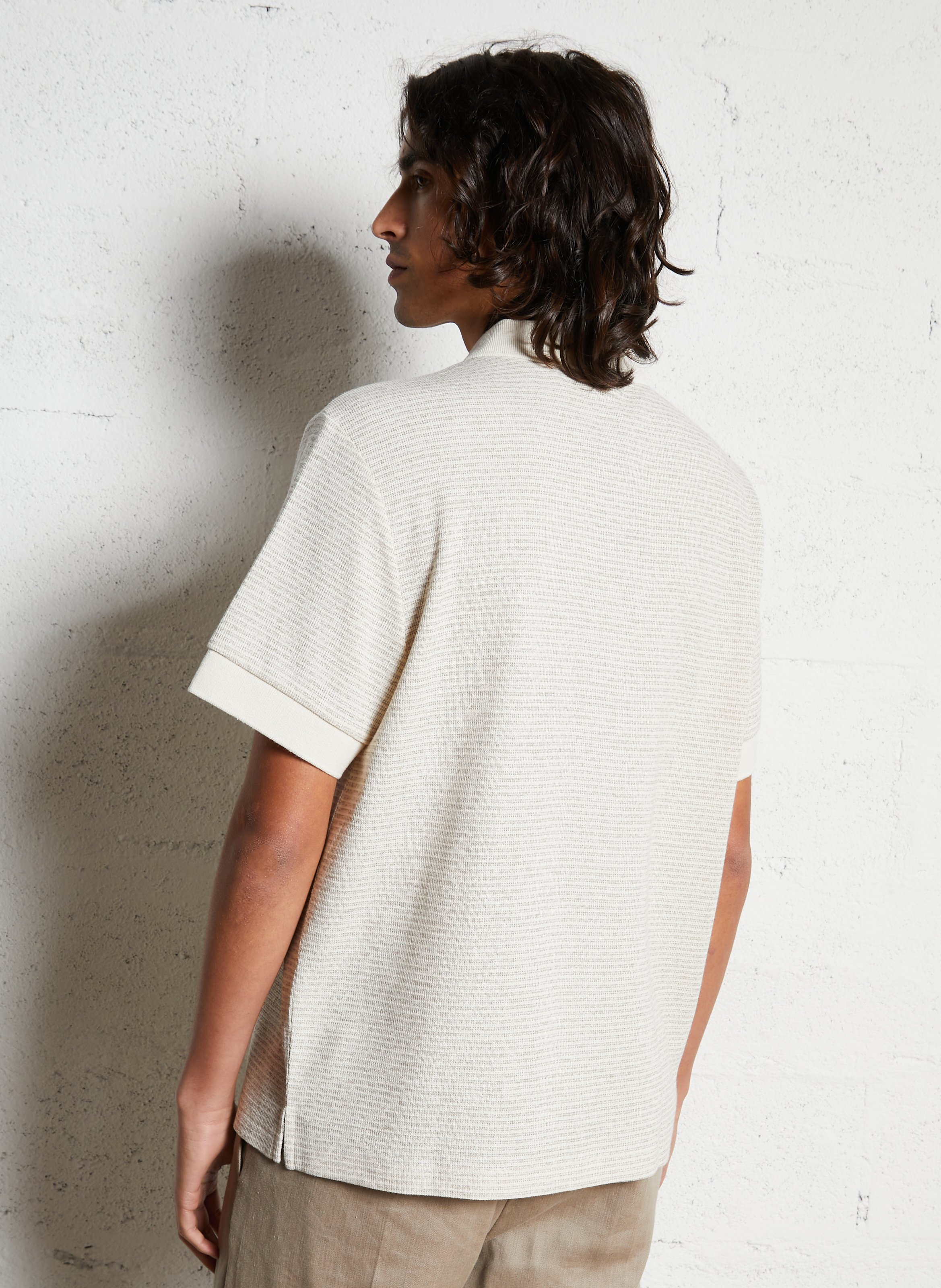 Kurzarm-Poloshirt mit feinen Streifen IKKS Beige