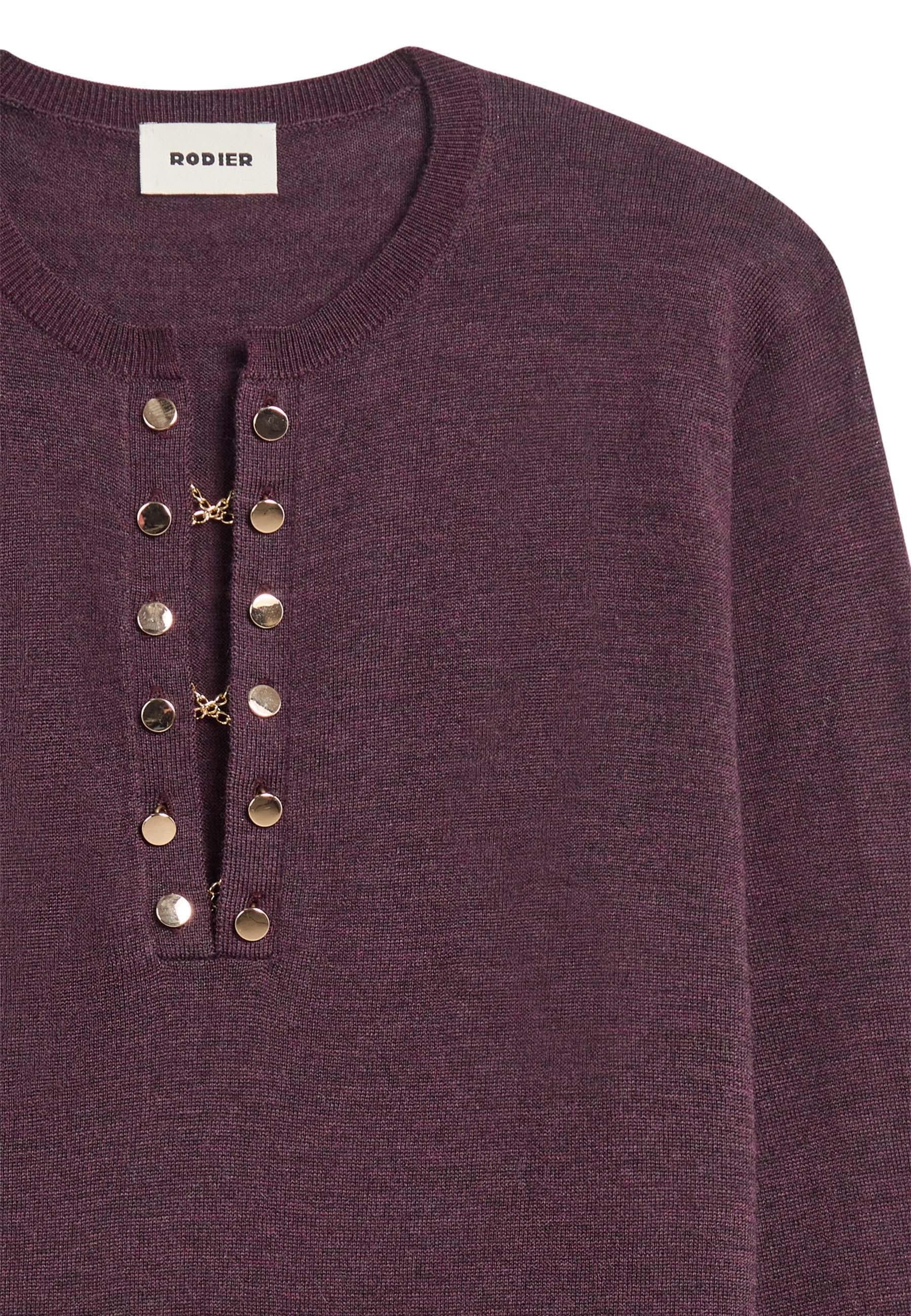 Grandad-collar merino wool sweater RODIER Brown